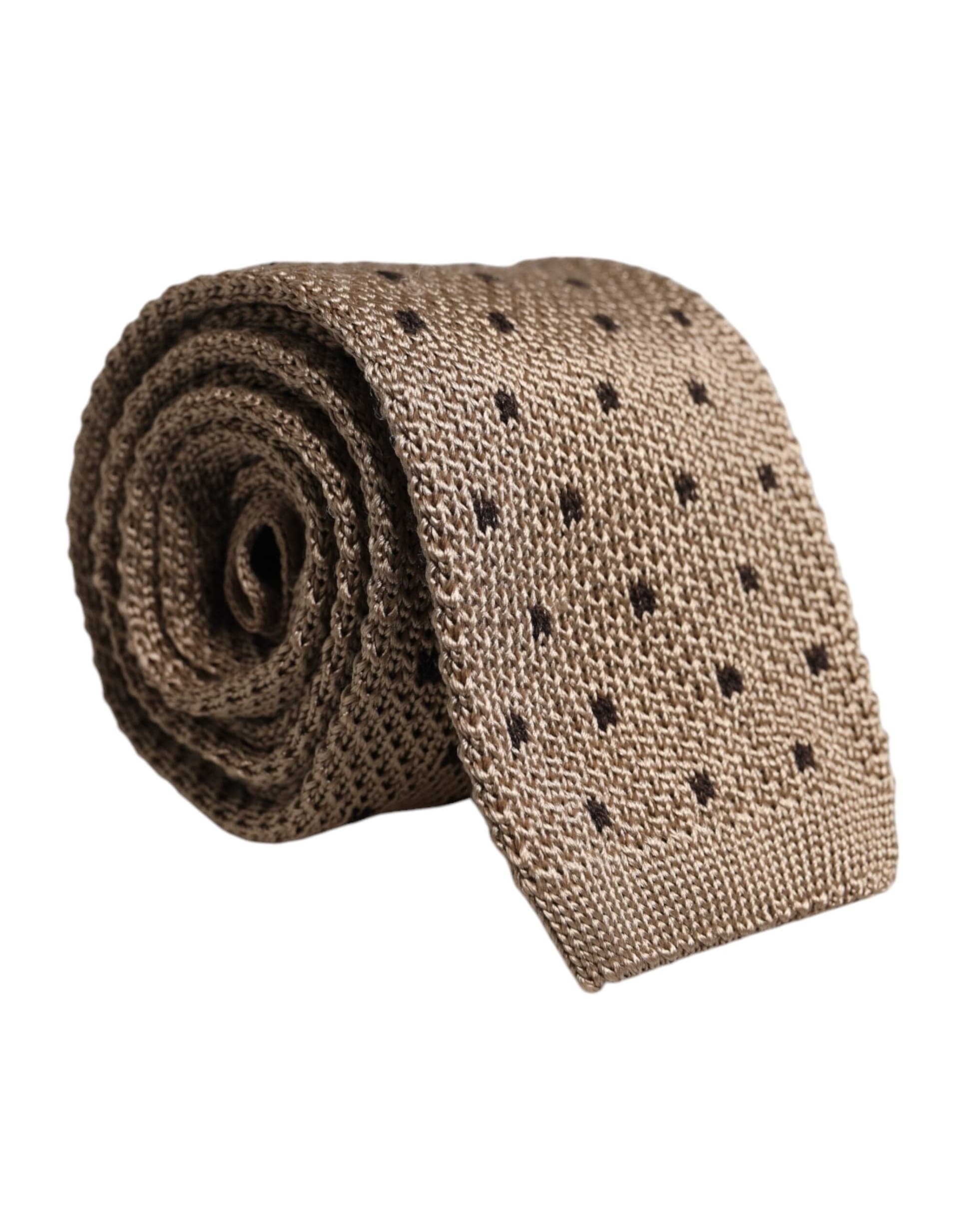 Beige Polka Dot Silk Adjustable Necktie Tie - 2