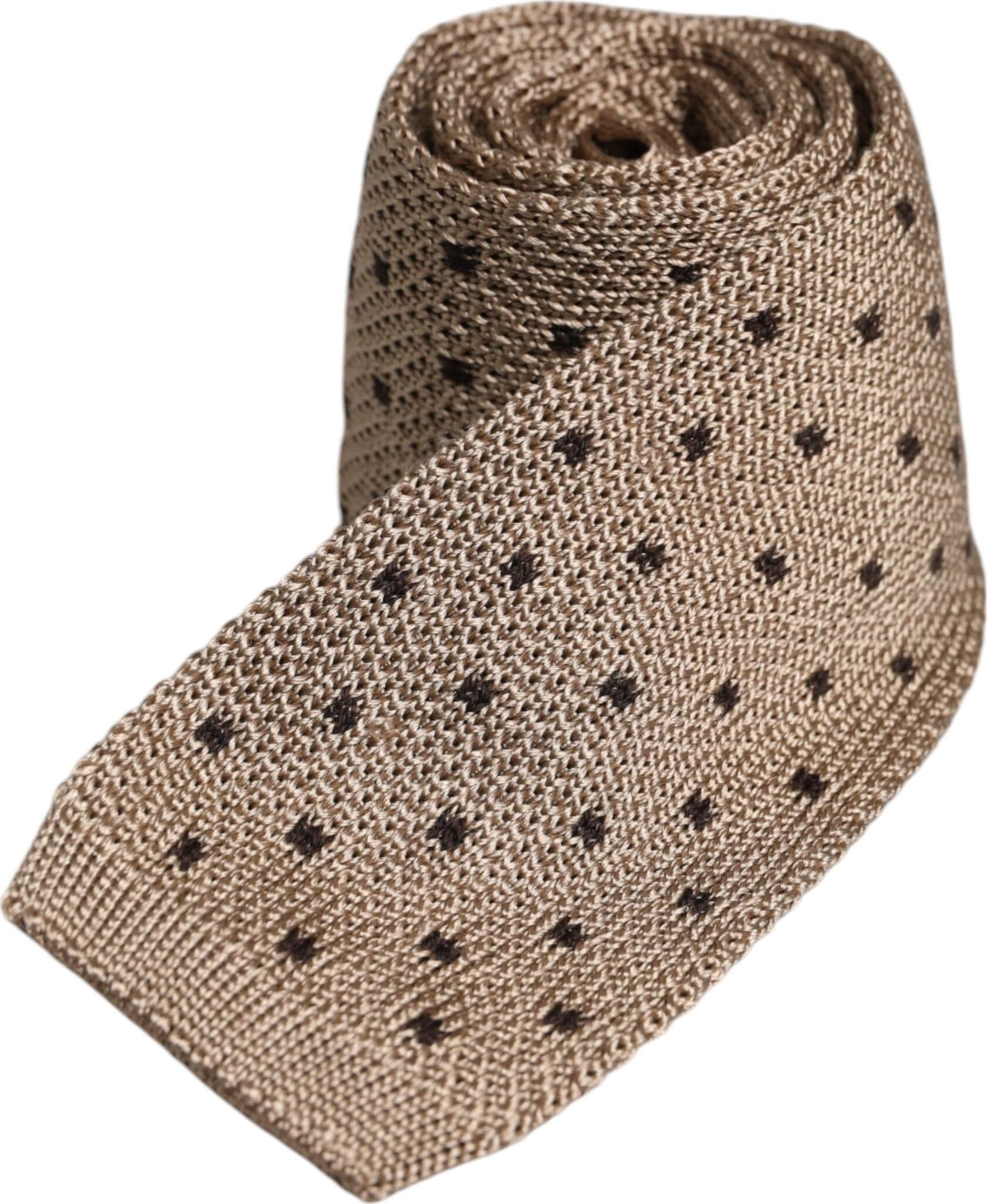 Beige Polka Dot Silk Adjustable Necktie Tie - 3