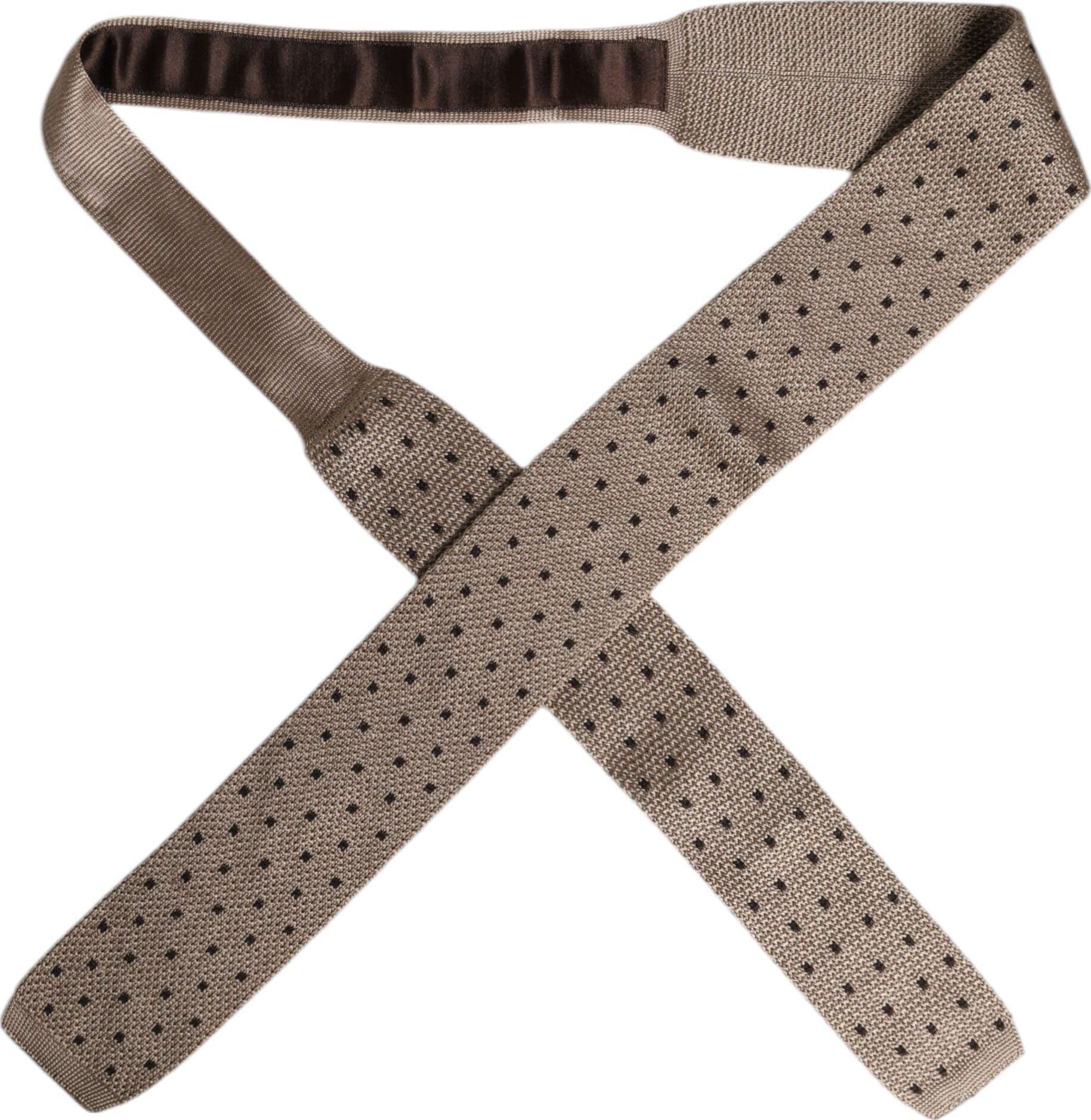 Beige Polka Dot Silk Adjustable Necktie Tie - 4