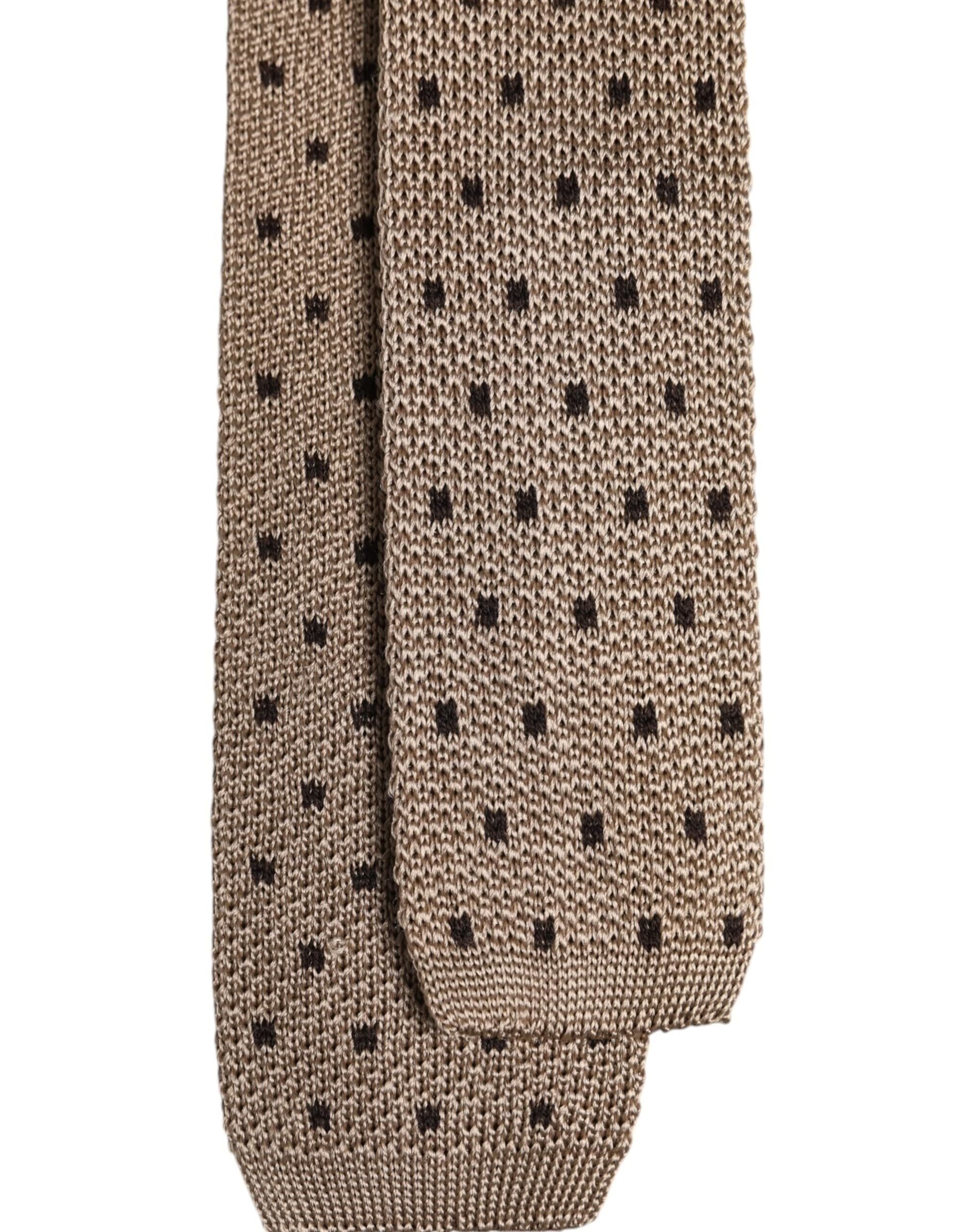 Beige Polka Dot Silk Adjustable Necktie Tie - 5