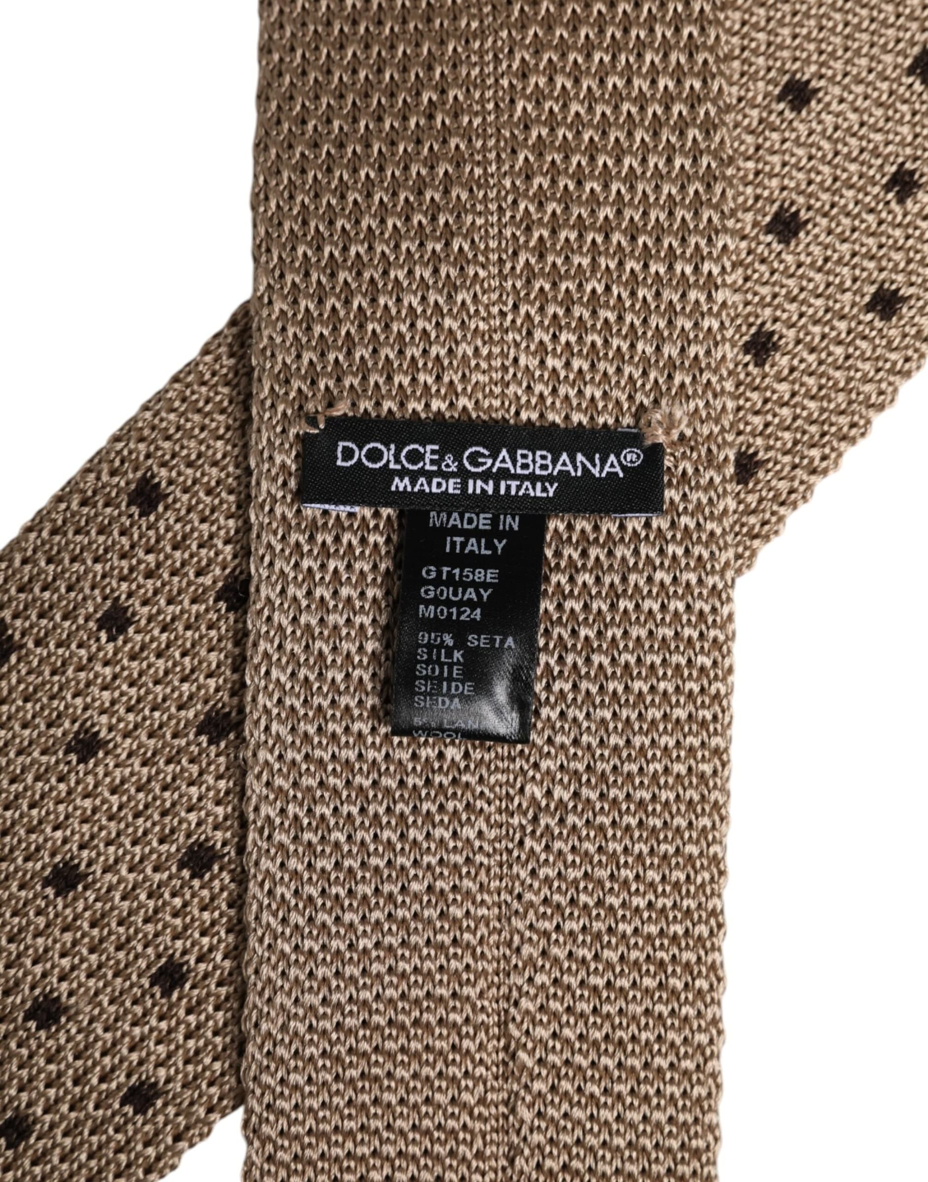 Beige Polka Dot Silk Adjustable Necktie Tie - 6