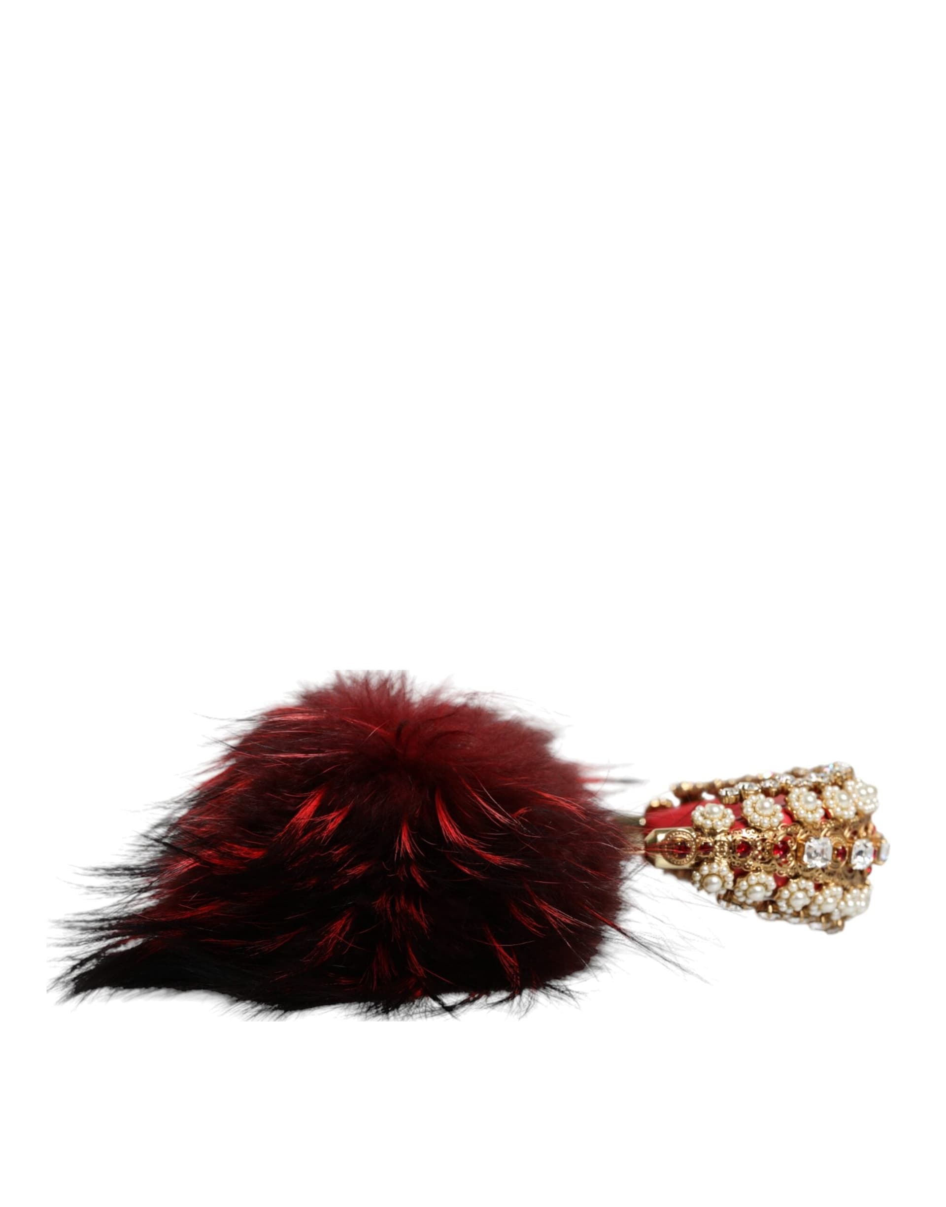 Red Gold Crystal Fur Headset Audio AUX Headphones - 2