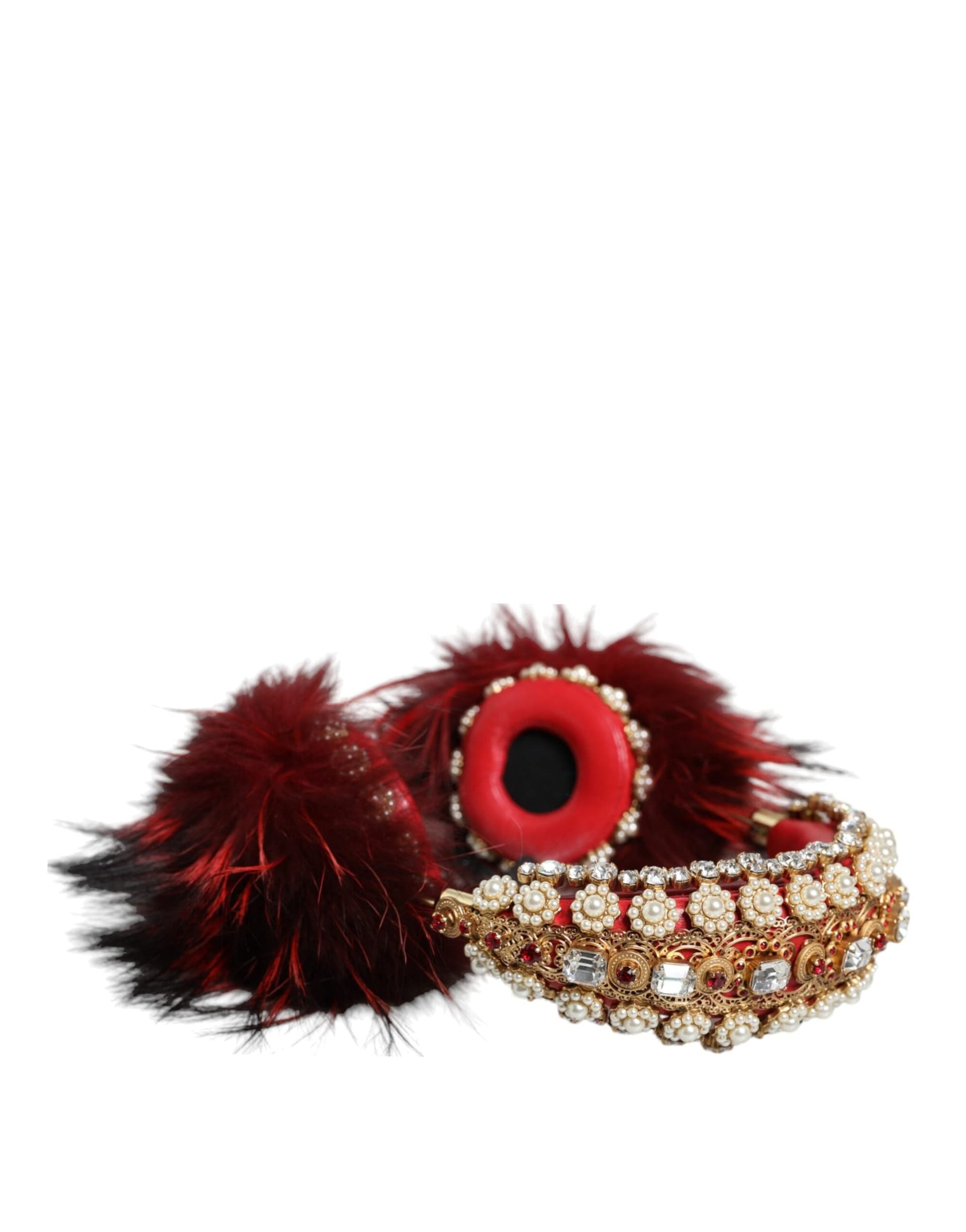 Red Gold Crystal Fur Headset Audio AUX Headphones - 3