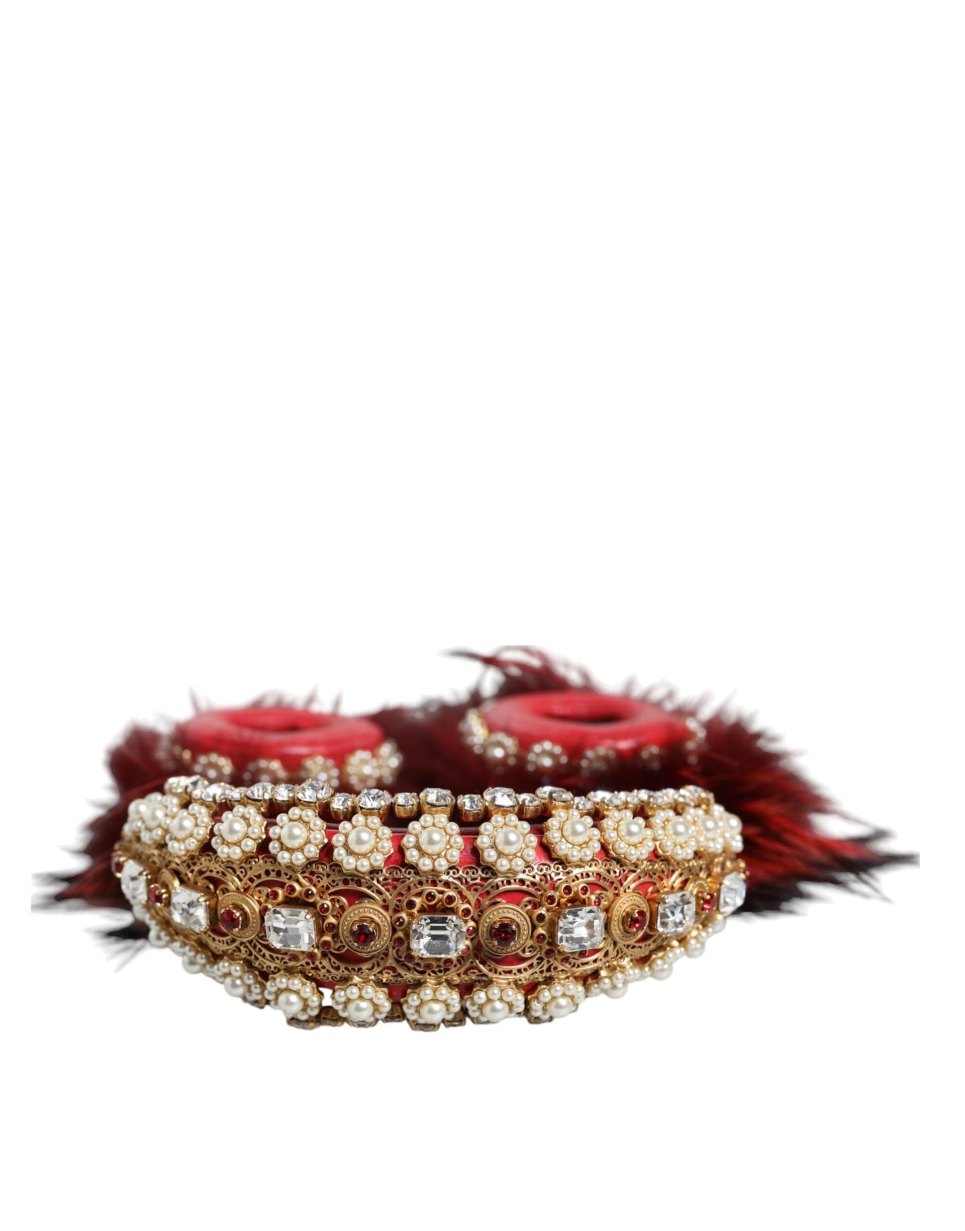 Red Gold Crystal Fur Headset Audio AUX Headphones - 4