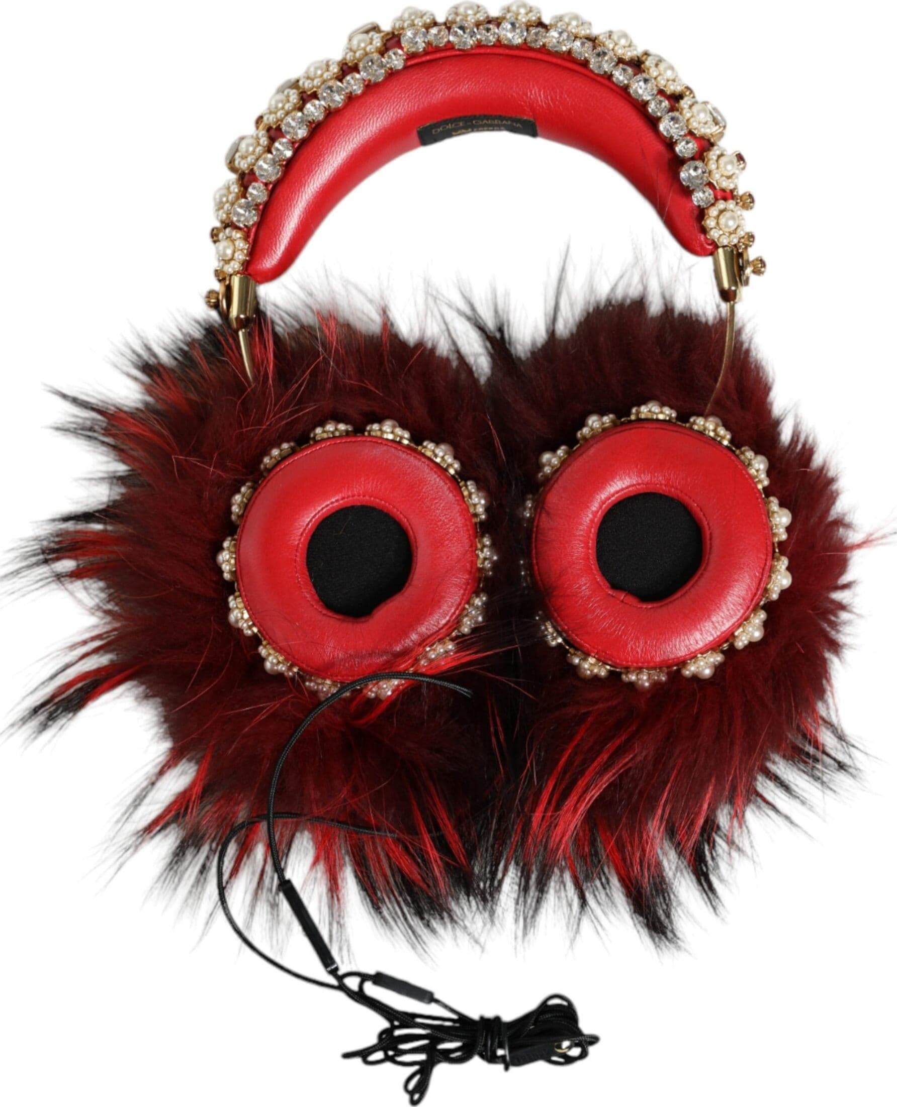 Red Gold Crystal Fur Headset Audio AUX Headphones - 6