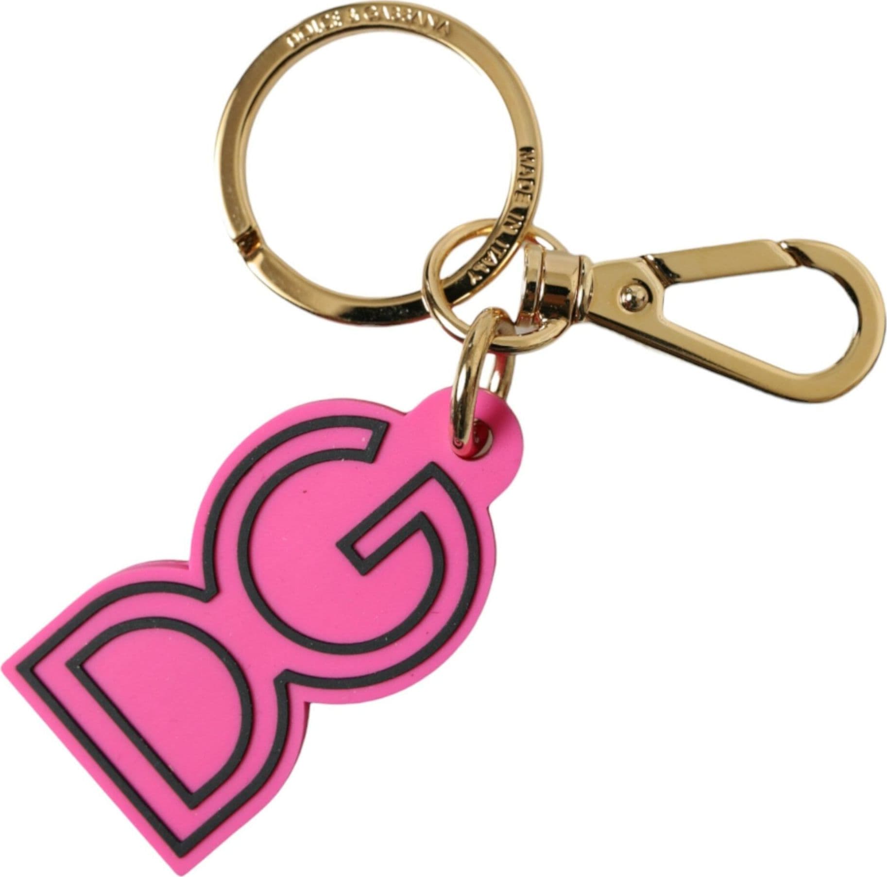 Pink Rubber Gold Tone Metal DG Logo Keyring Keychain