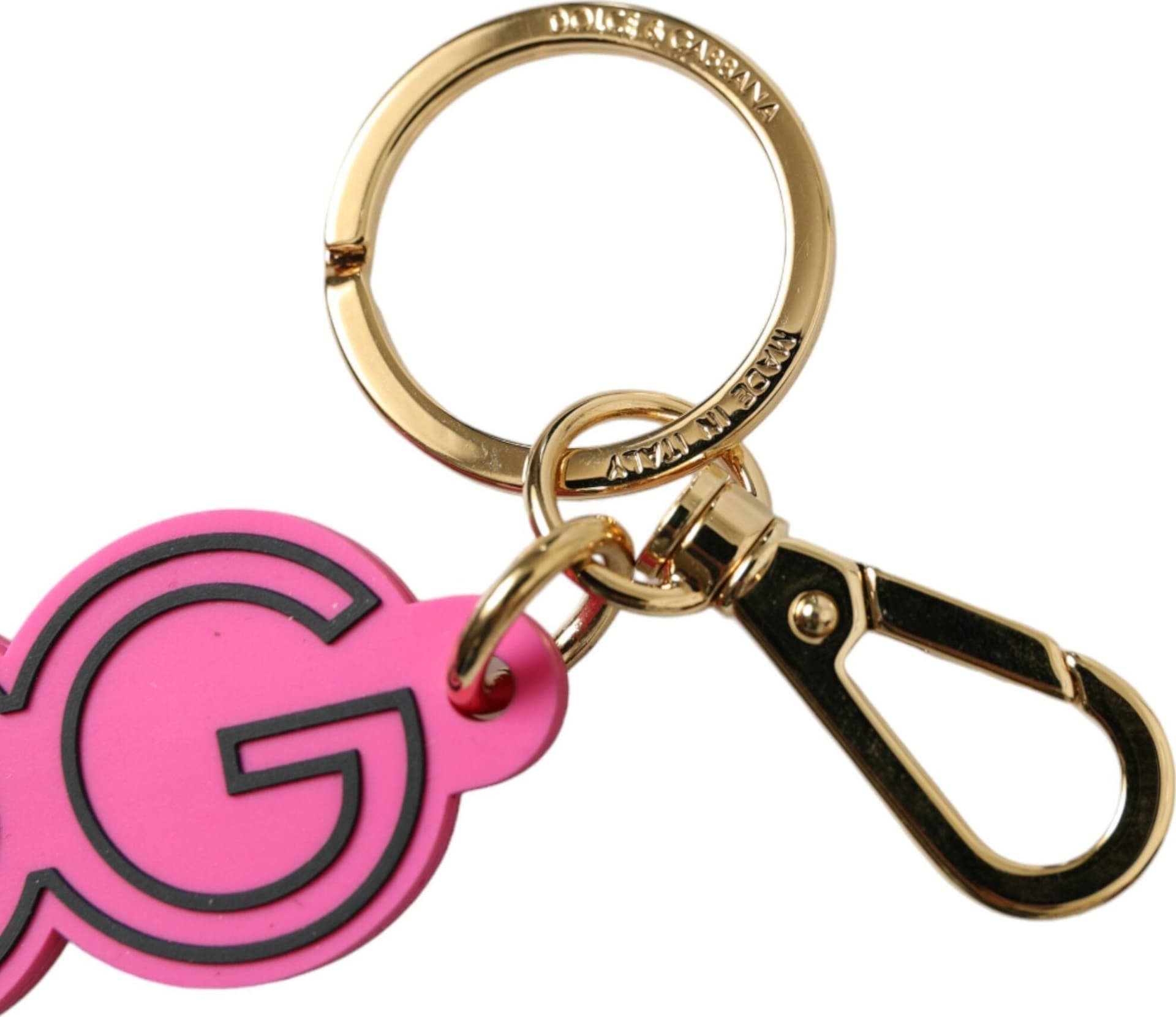 Pink Rubber Gold Tone Metal DG Logo Keyring Keychain - 2