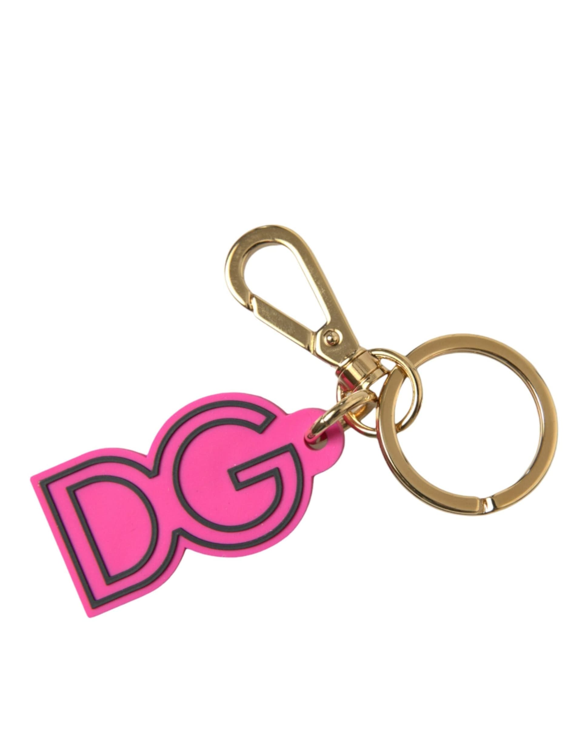 Pink Rubber Gold Tone Metal DG Logo Keyring Keychain - 3