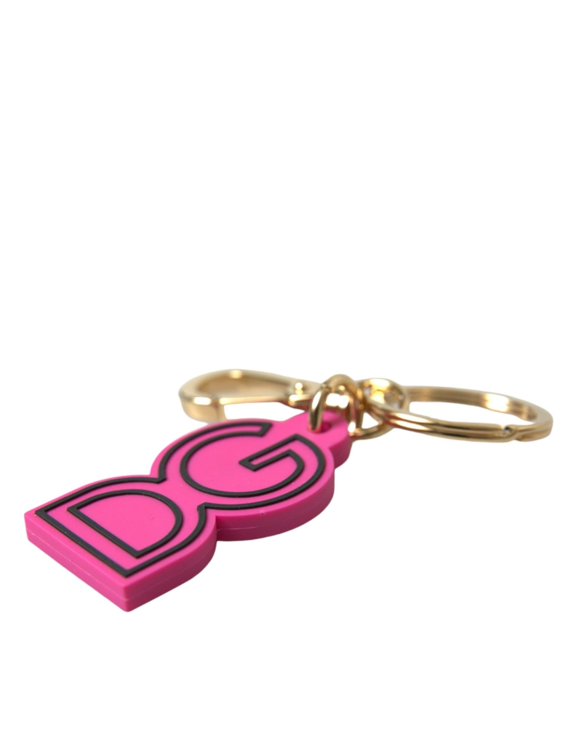 Pink Rubber Gold Tone Metal DG Logo Keyring Keychain - 4