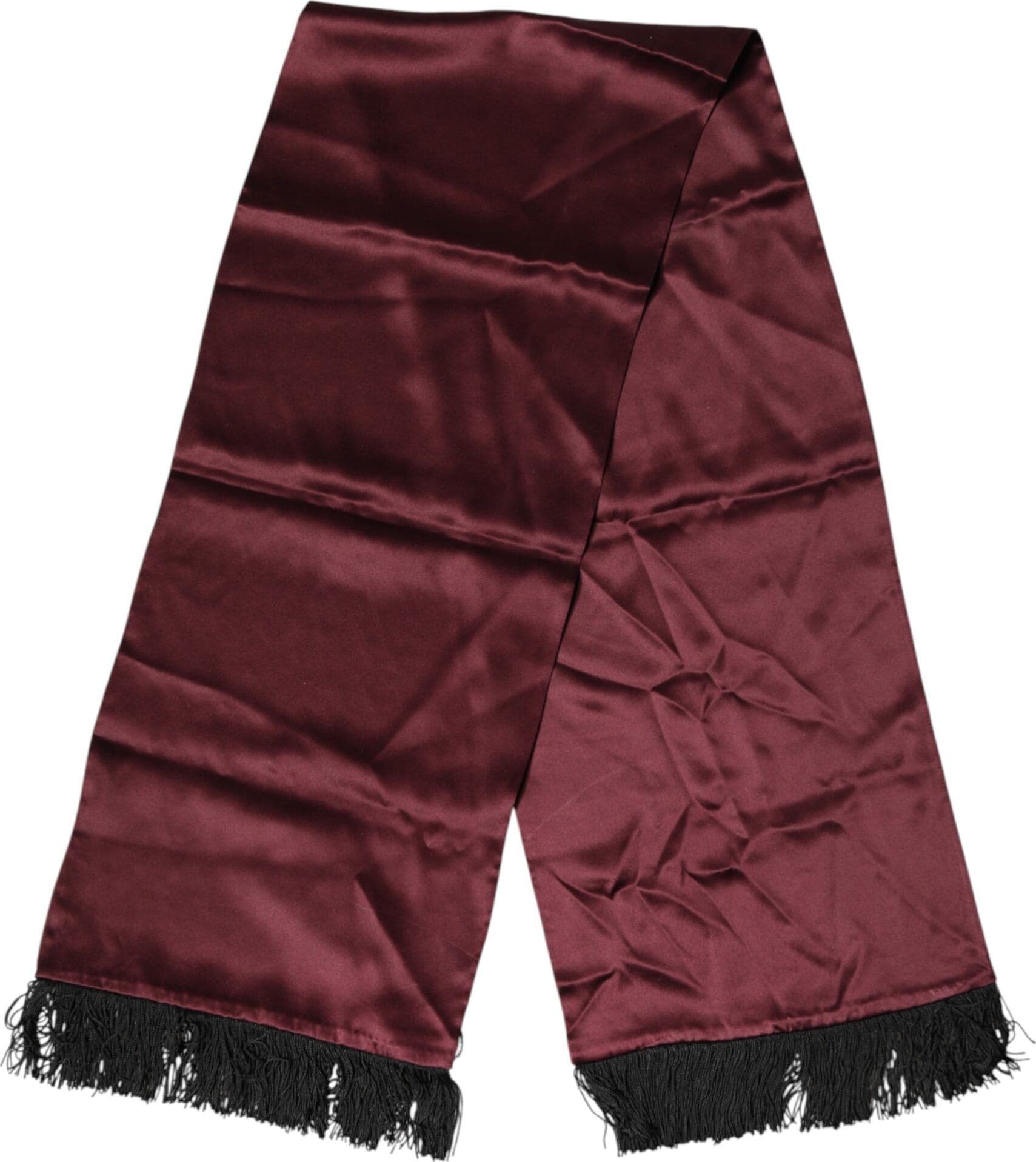 Maroon Silk Satin Fringes Neck Foulard Scarf - 2