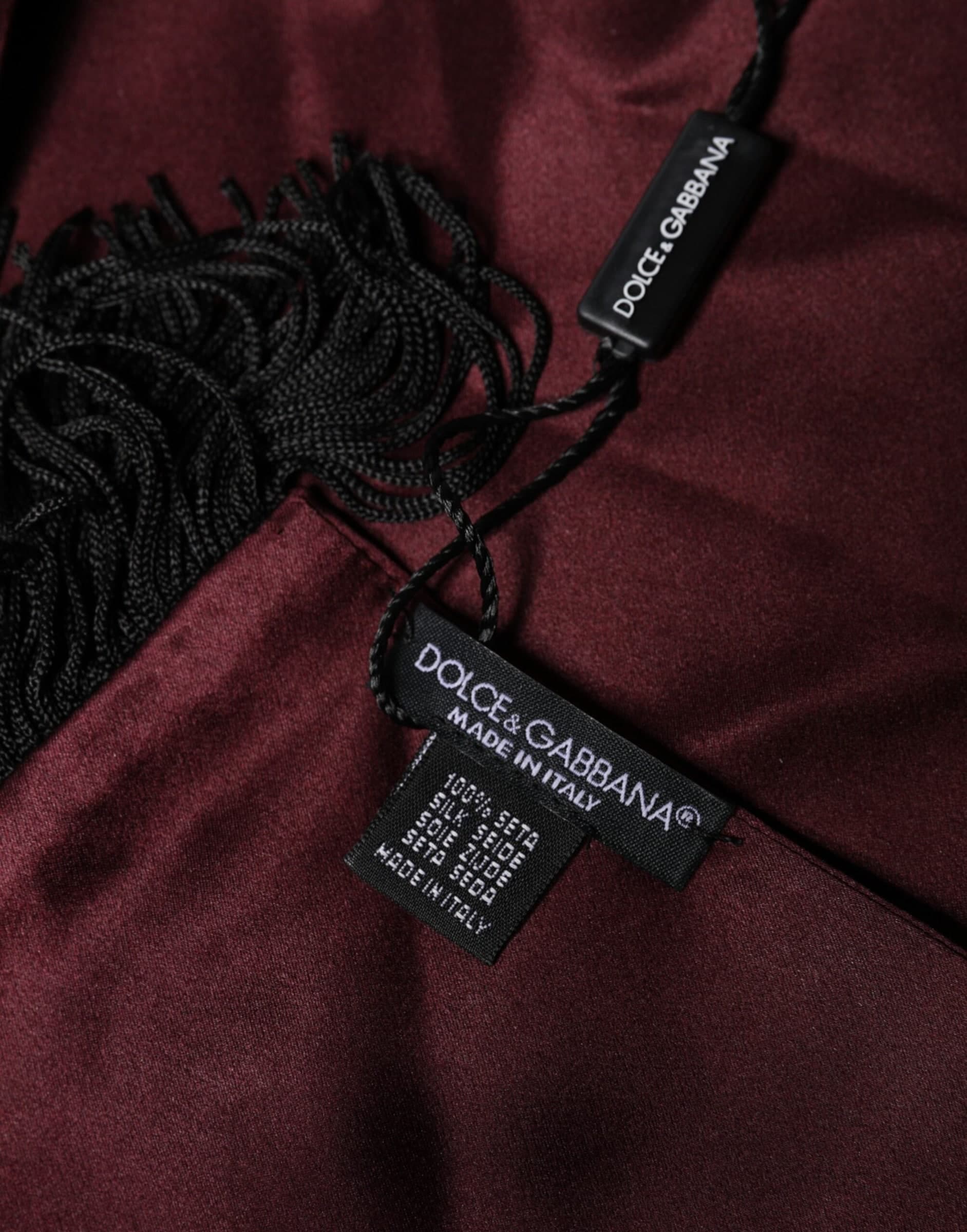 Maroon Silk Satin Fringes Neck Foulard Scarf - 4