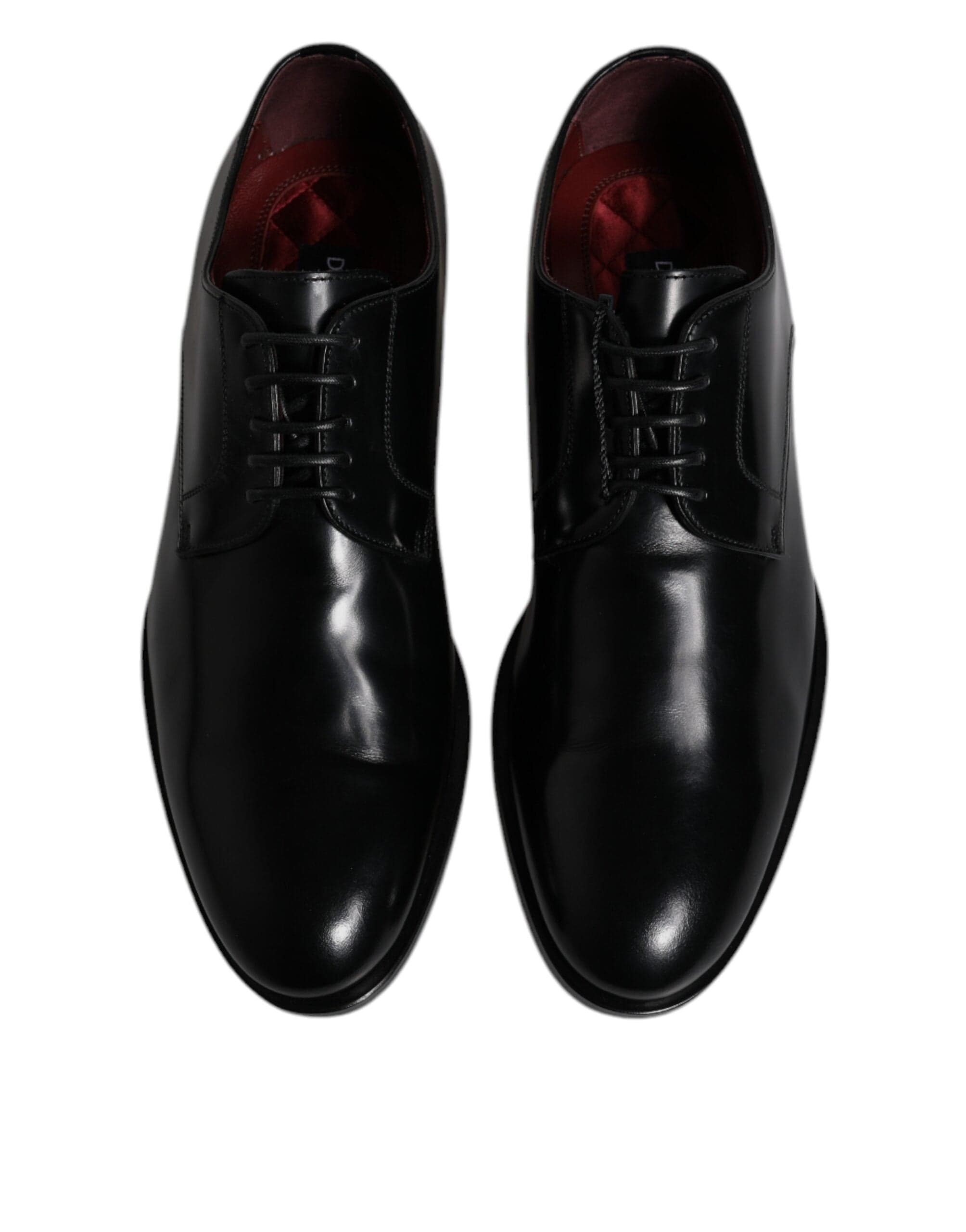 Black Calfskin Leather Derby Lace Up Formal Dress Shoes - 2