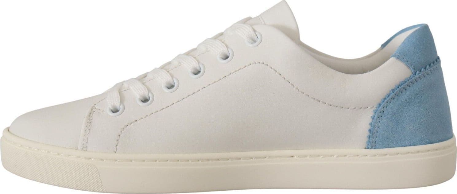 White Blue Leather Low Top Sneakers Shoes - 5