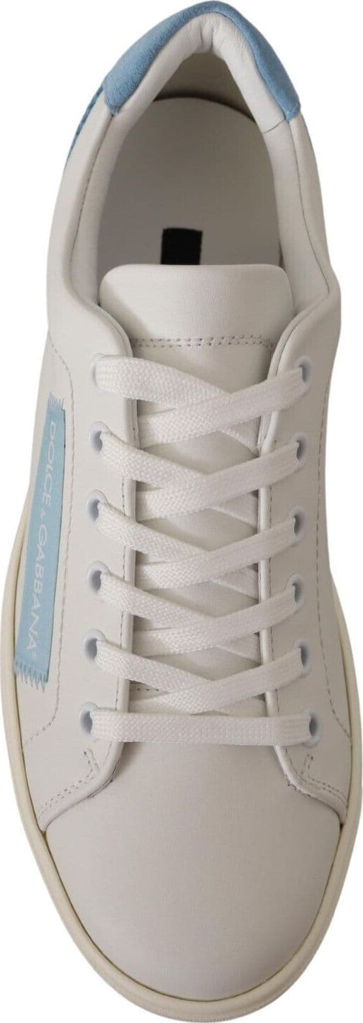 White Blue Leather Low Top Sneakers Shoes - 6