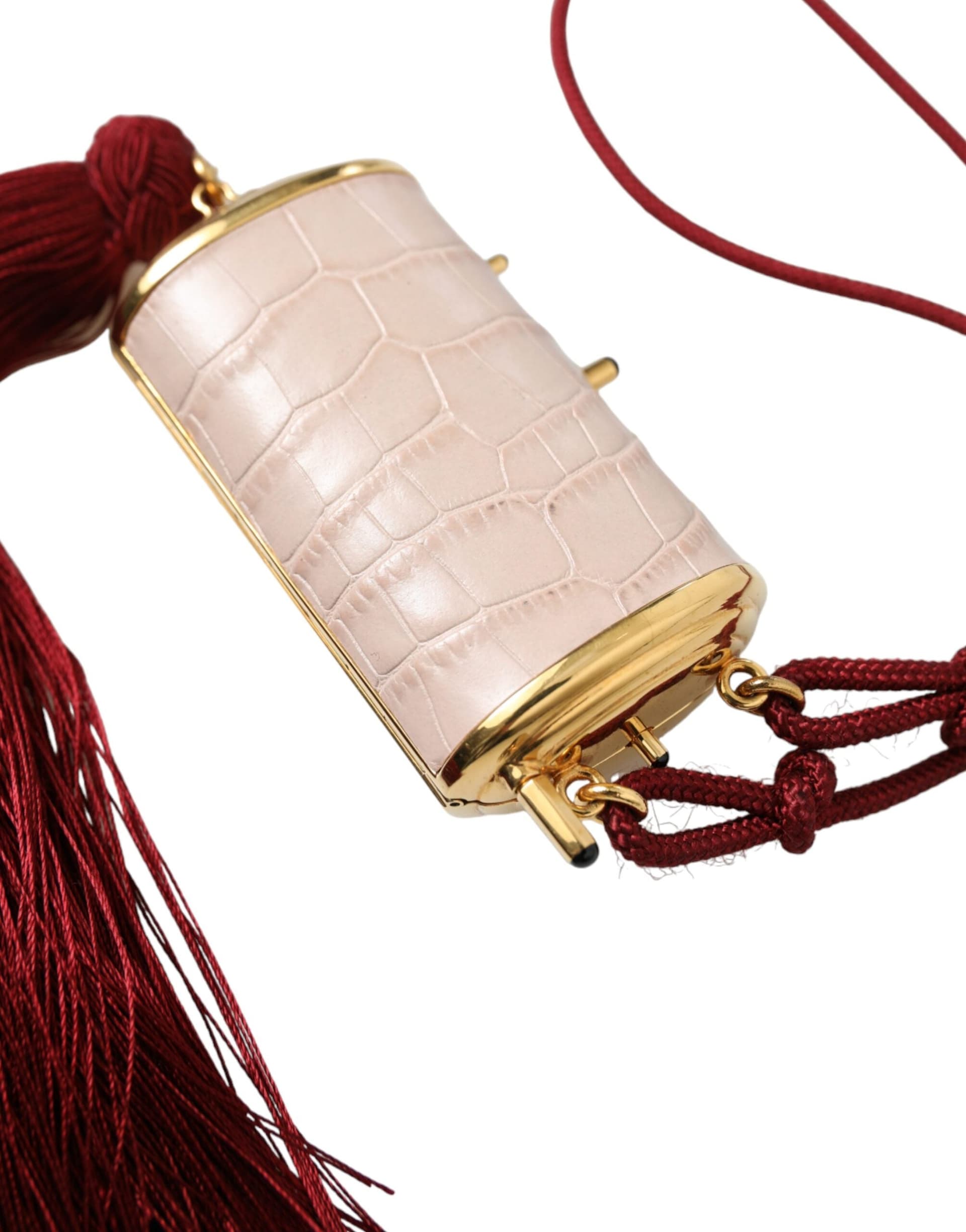 Pink Exotic Leather Mini Mirror Tassel Makeup Bag - 2