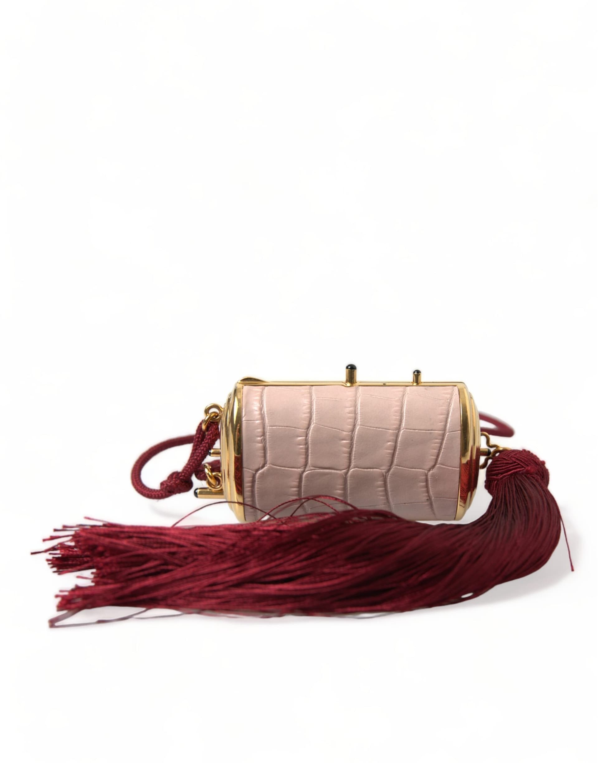 Pink Exotic Leather Mini Mirror Tassel Makeup Bag - 3