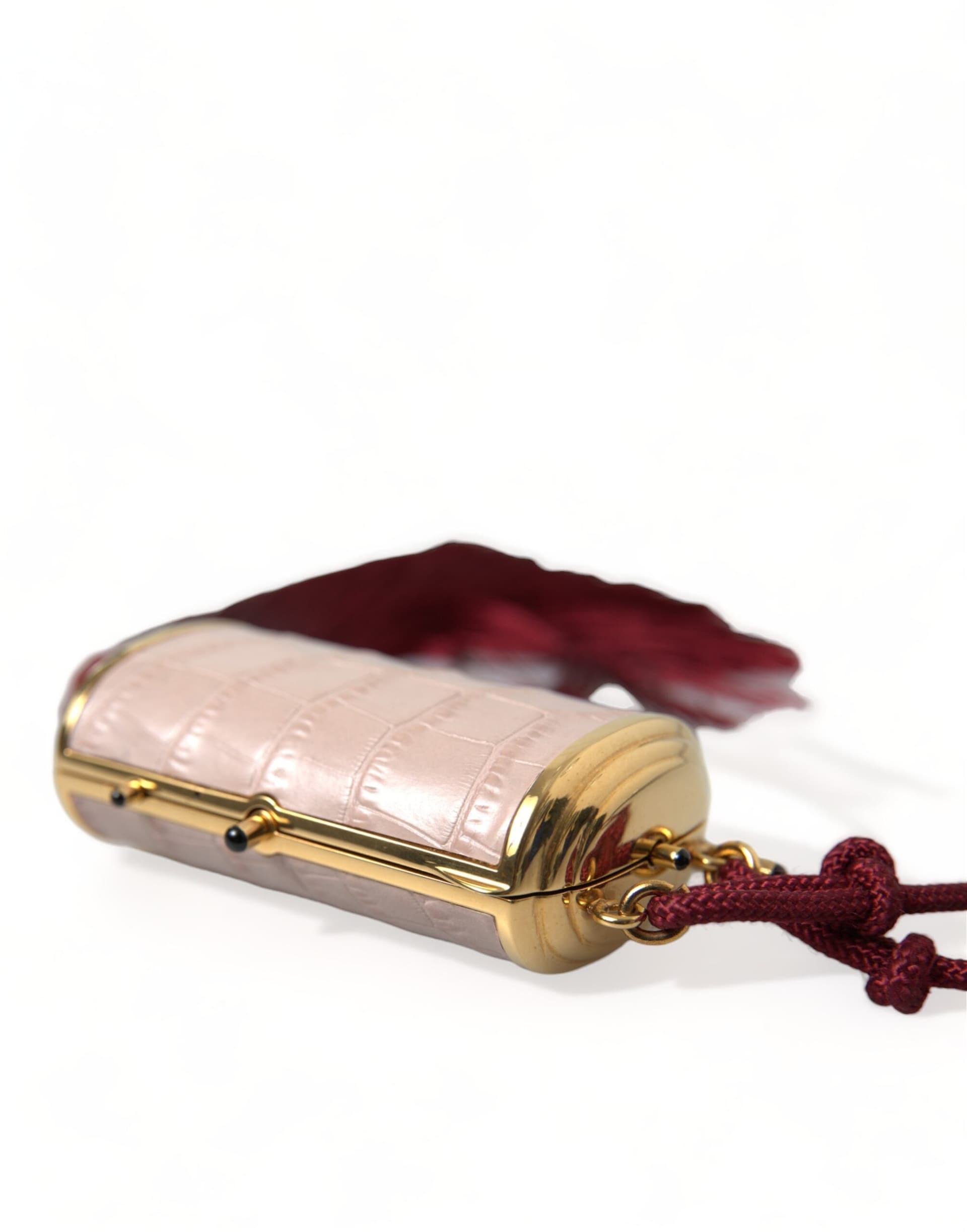 Pink Exotic Leather Mini Mirror Tassel Makeup Bag - 4