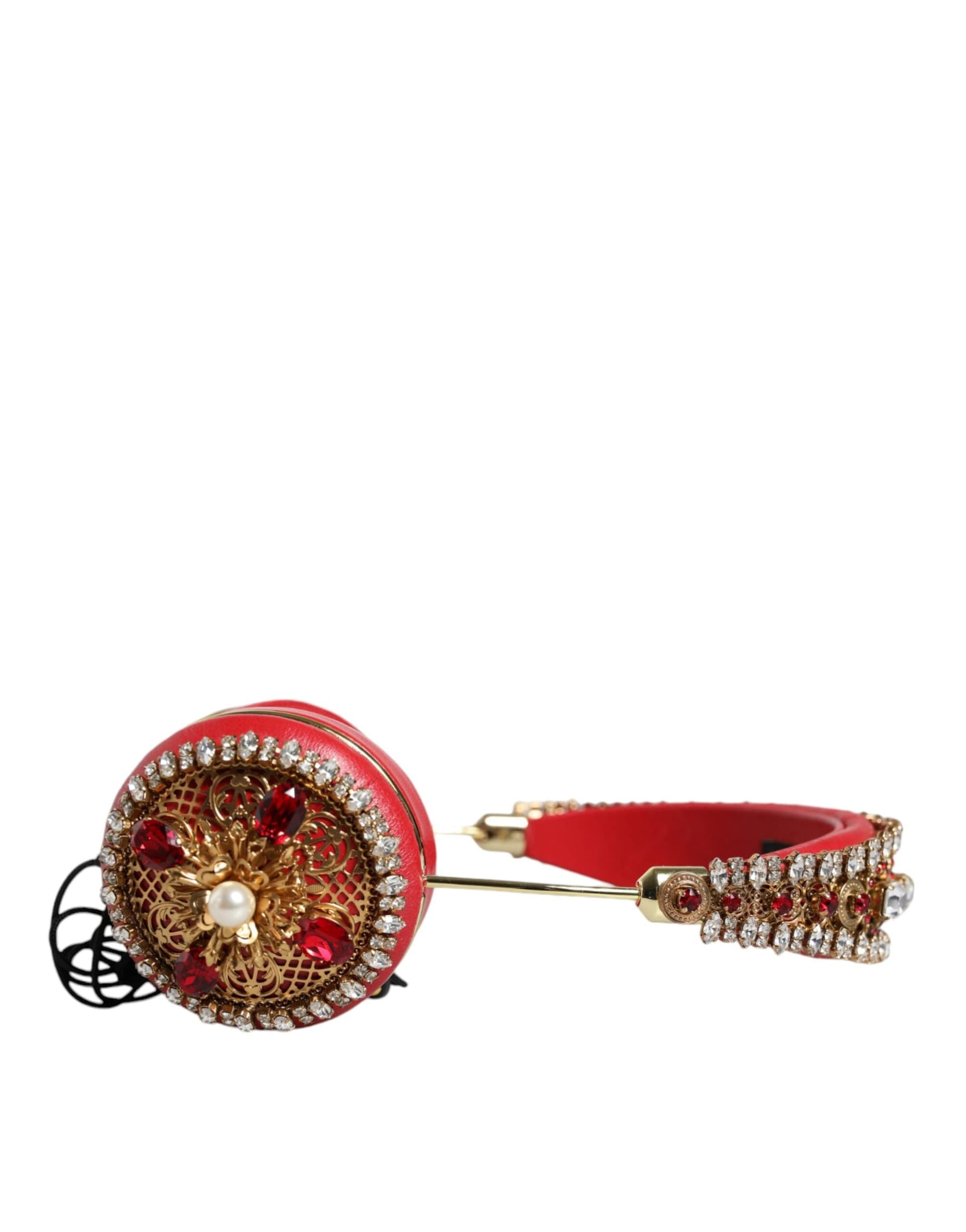 Red Nappa Leather Floral Crystal Headphone - 2