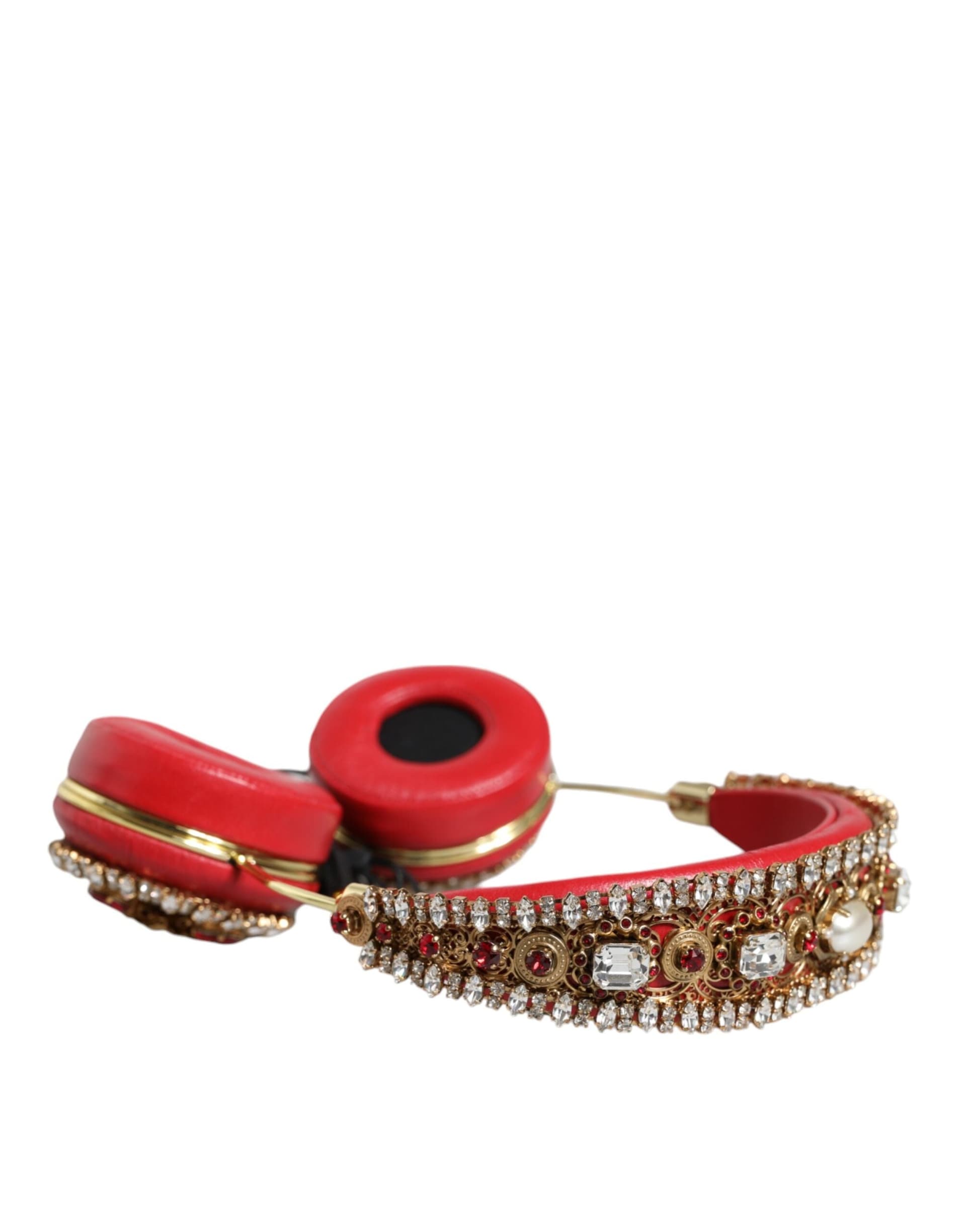 Red Nappa Leather Floral Crystal Headphone - 3