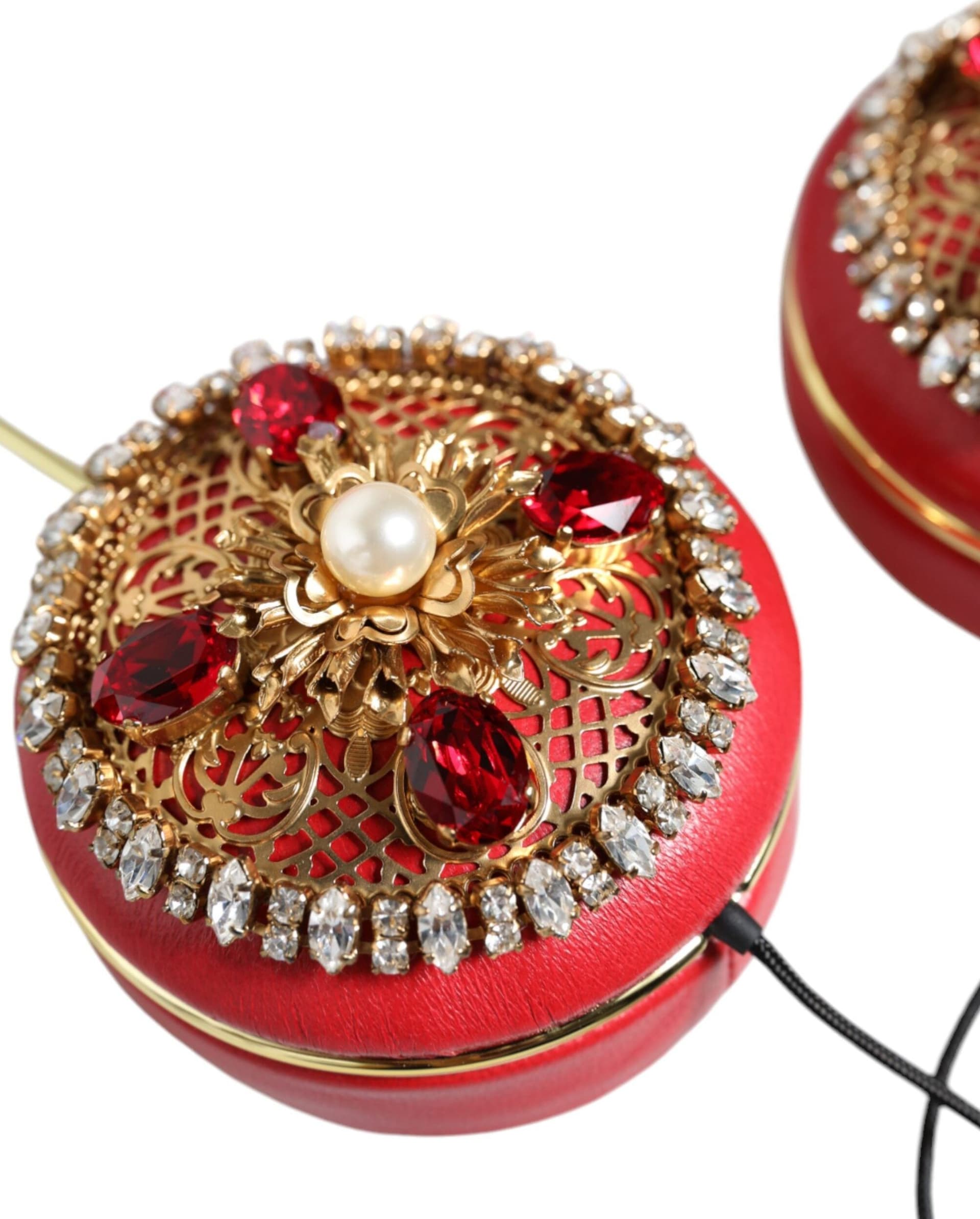 Red Nappa Leather Floral Crystal Headphone - 7