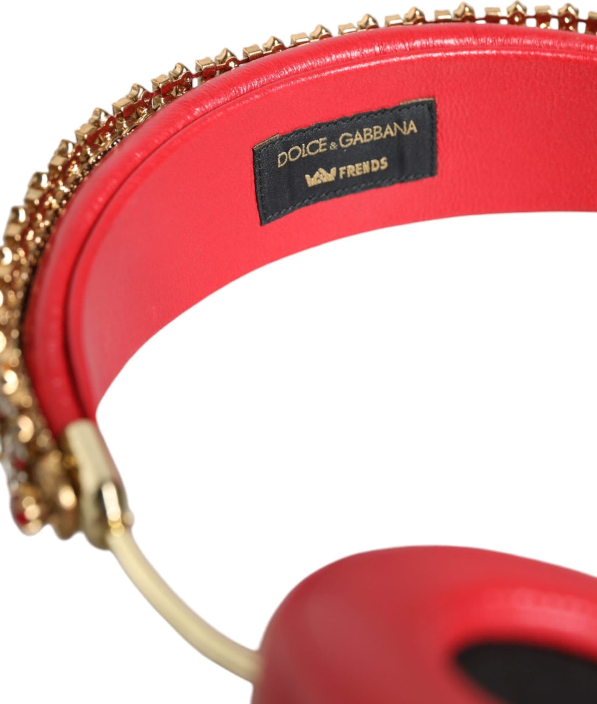 Red Nappa Leather Floral Crystal Headphone - 8