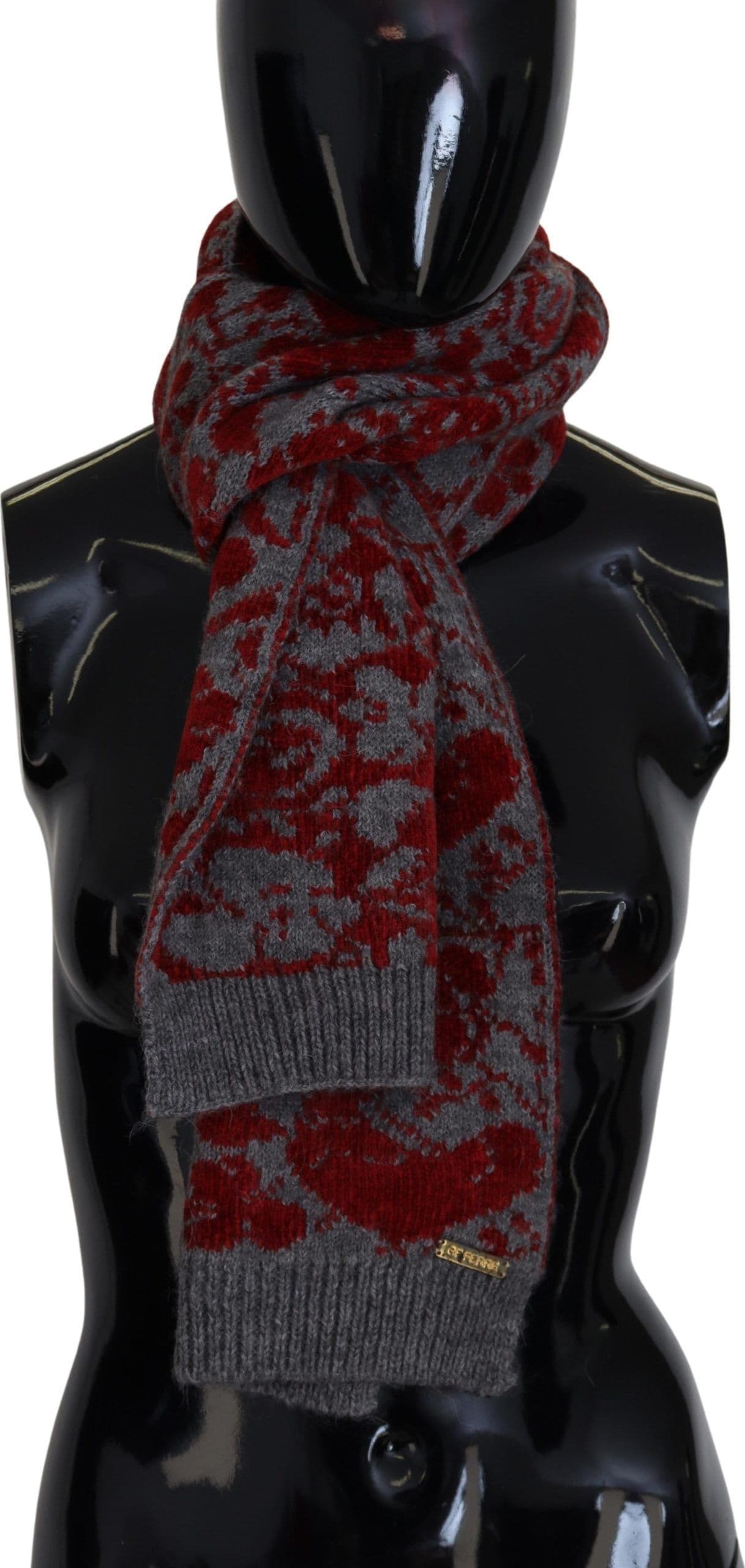 Red Grey Knitted Wrap Warmer Womens Shawl Scarf - 2