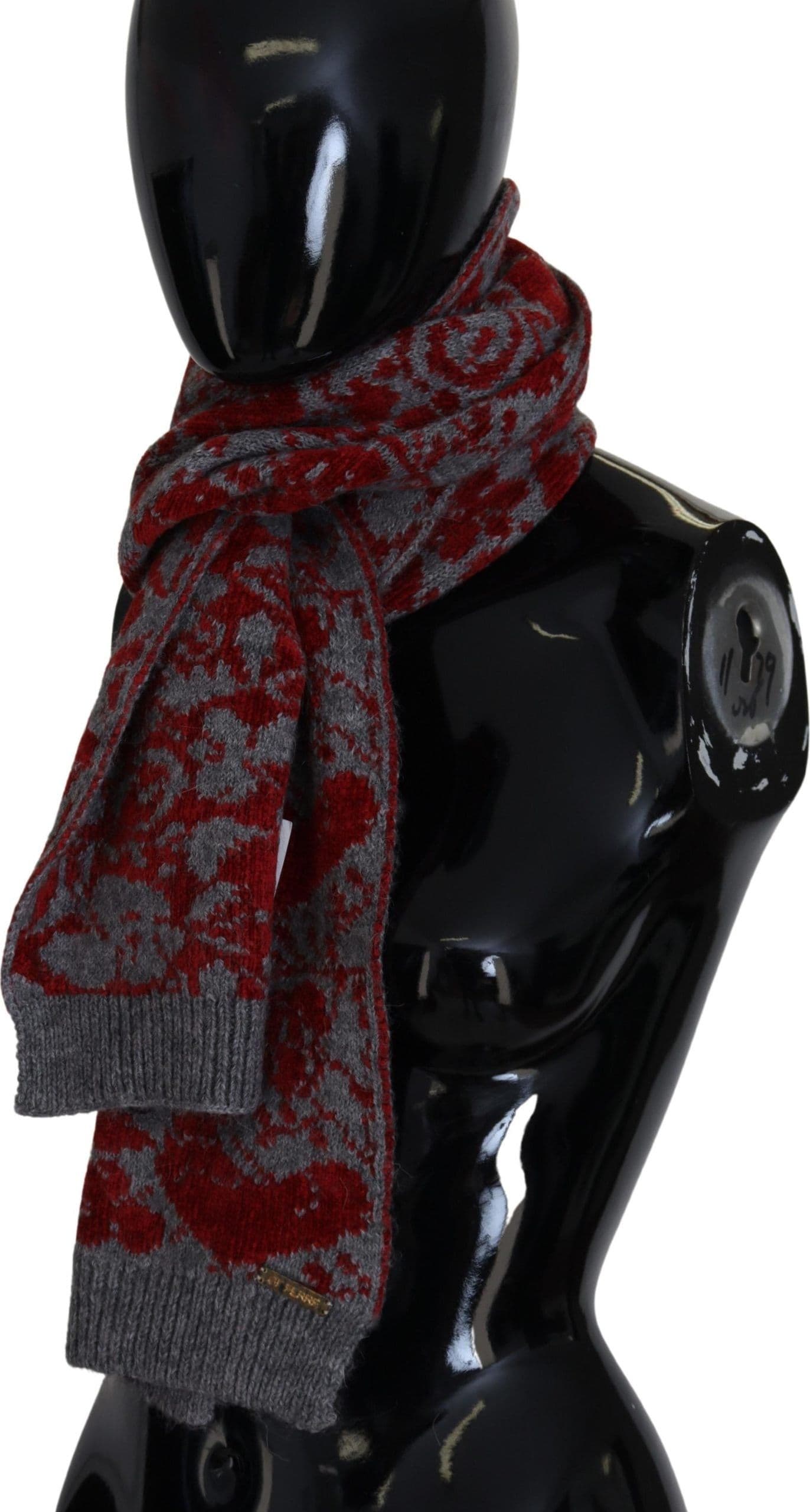 Red Grey Knitted Wrap Warmer Womens Shawl Scarf - 3