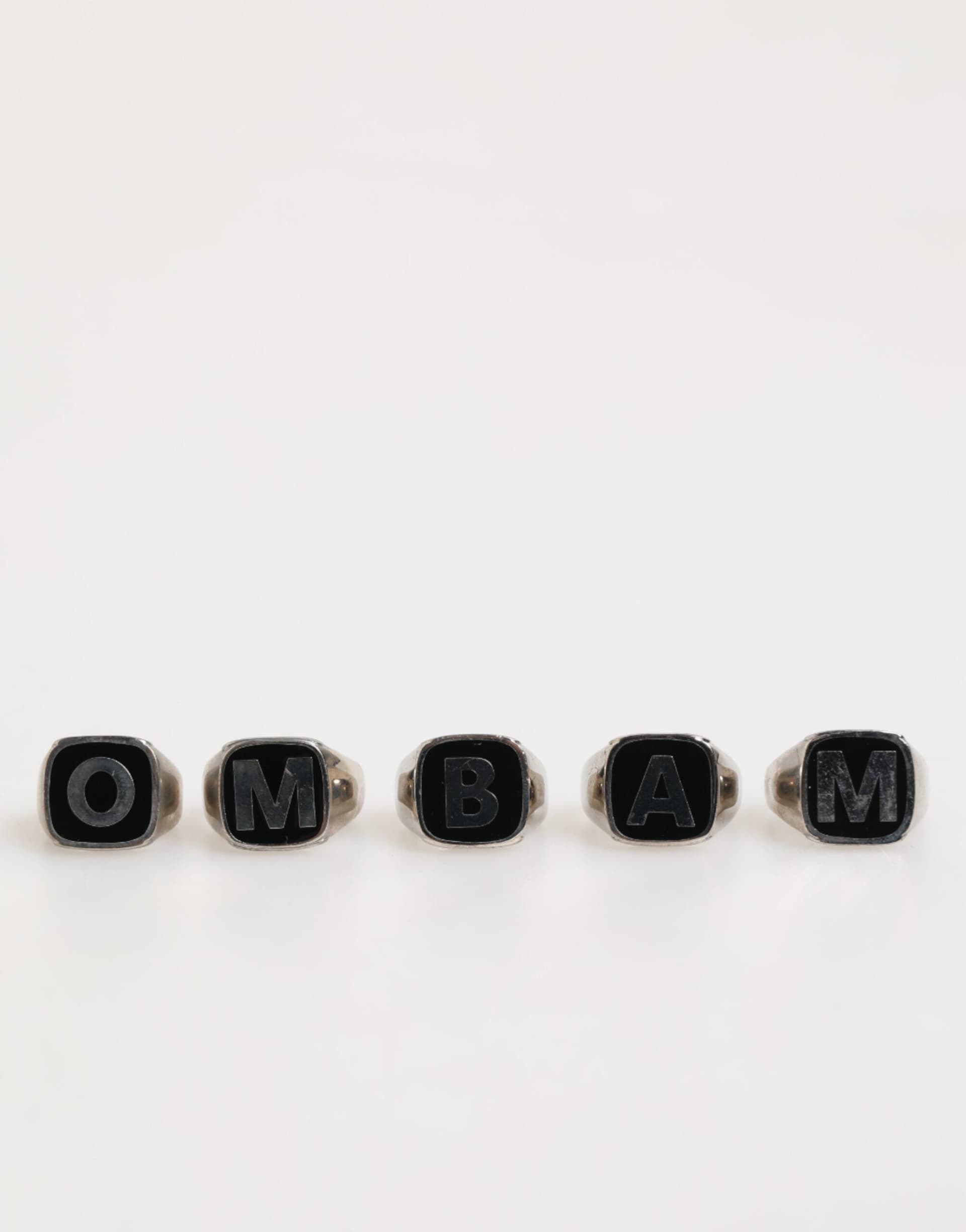 Silver Tone Brass Lettering Set 5 Pieces Adjustable Ring - 3