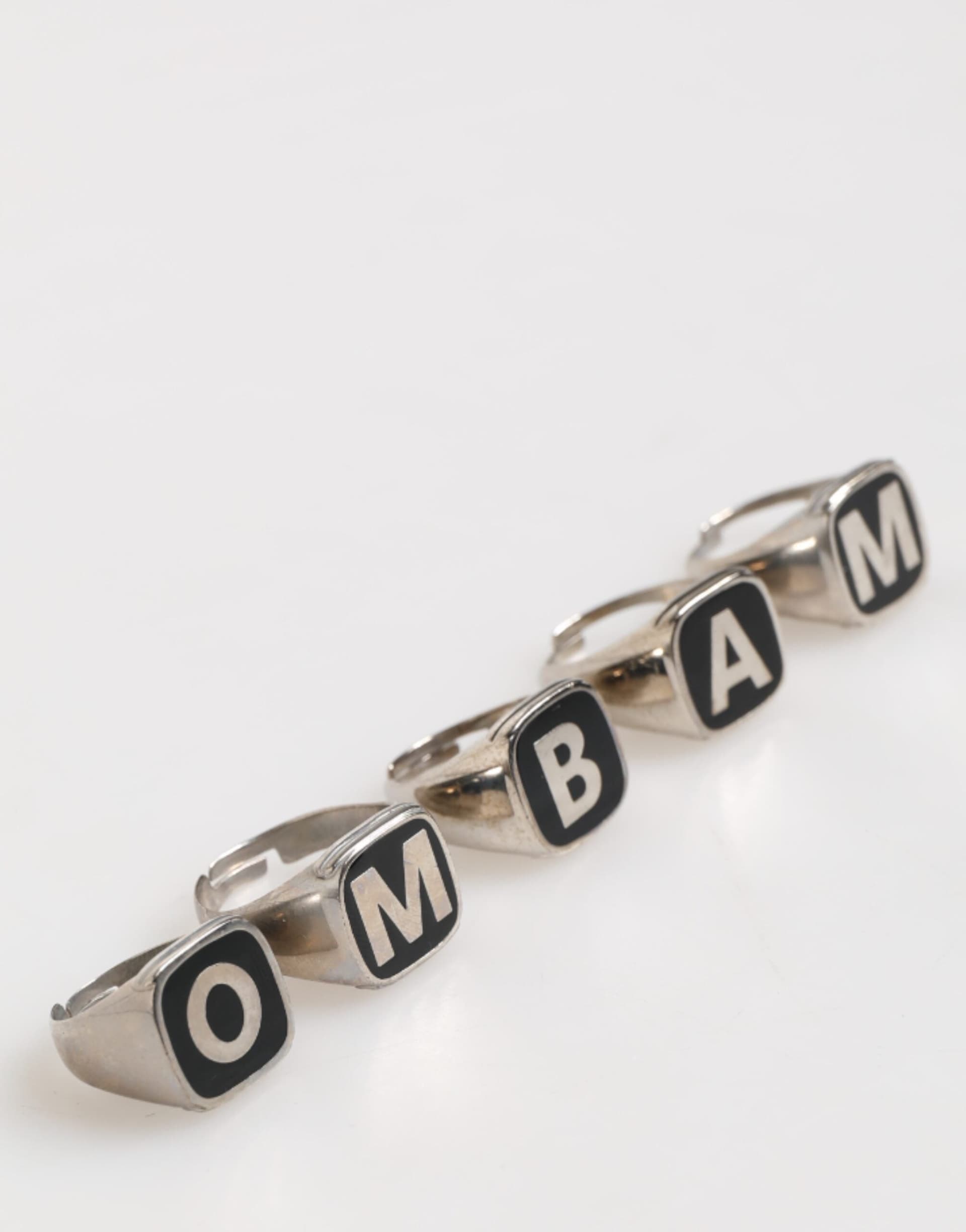 Silver Tone Brass Lettering Set 5 Pieces Adjustable Ring - 4