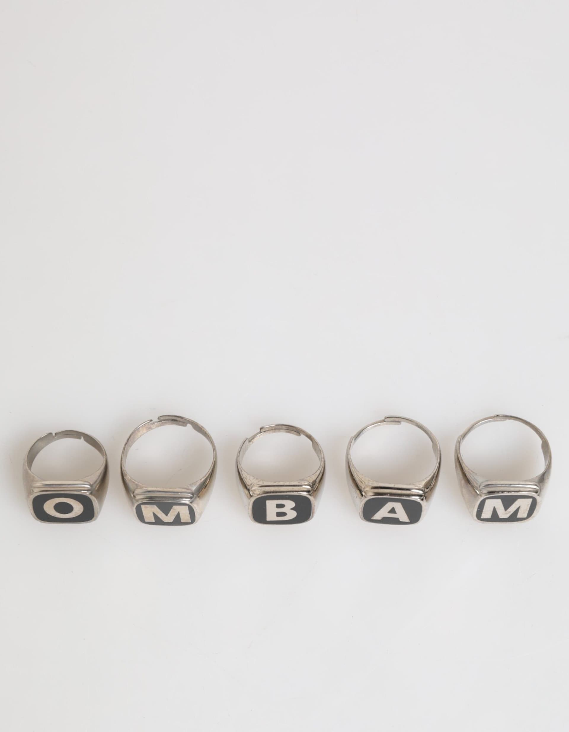 Silver Tone Brass Lettering Set 5 Pieces Adjustable Ring - 5