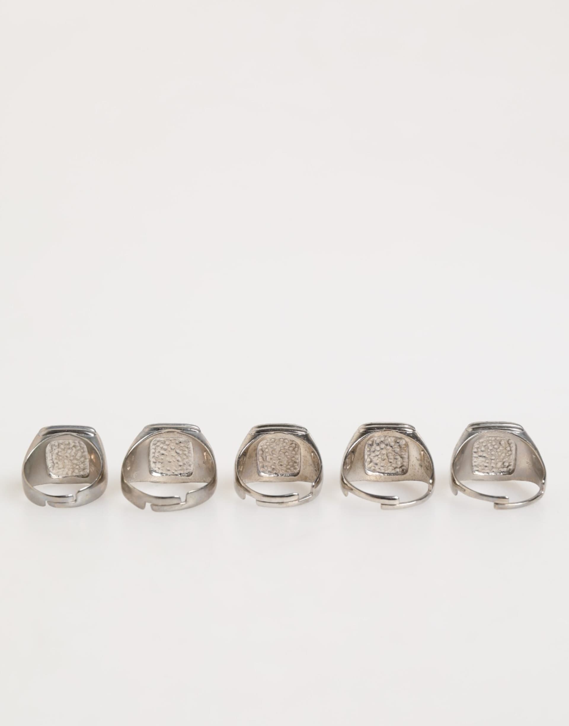Silver Tone Brass Lettering Set 5 Pieces Adjustable Ring - 6