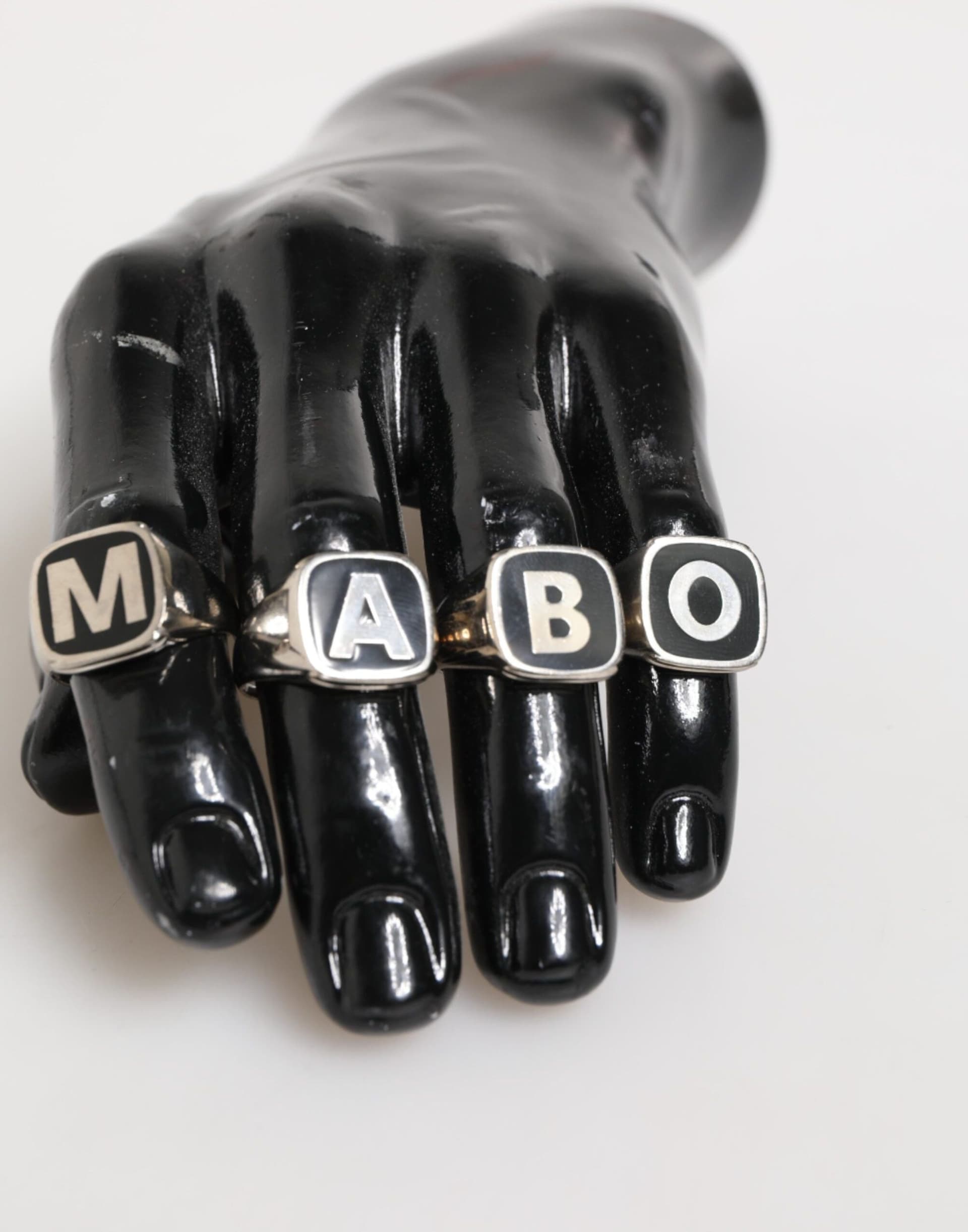 Silver Tone Brass Lettering Set 5 Pieces Adjustable Ring - 7