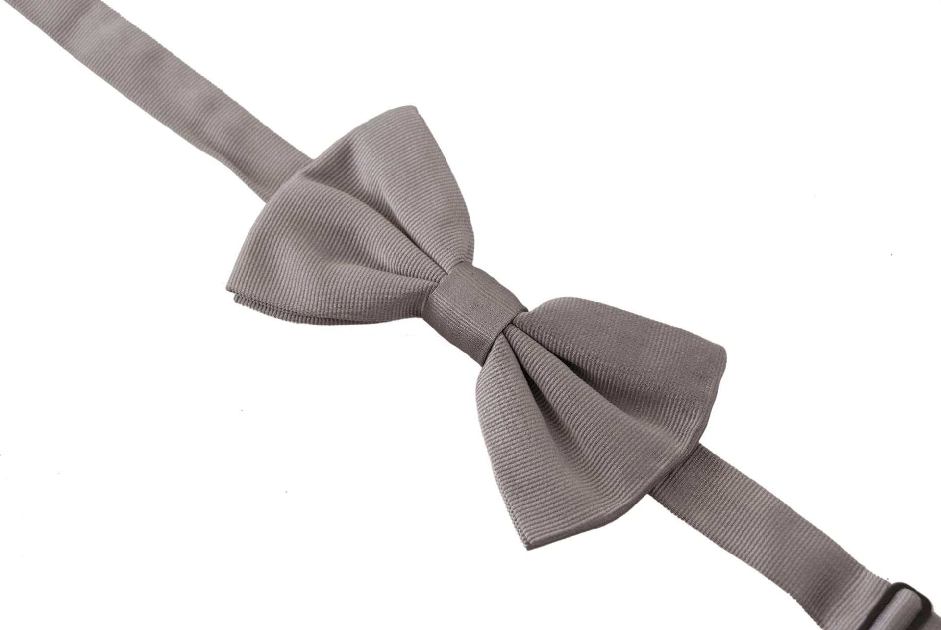 Gray 100% Silk Adjustable Neck Papillon Tie - 6