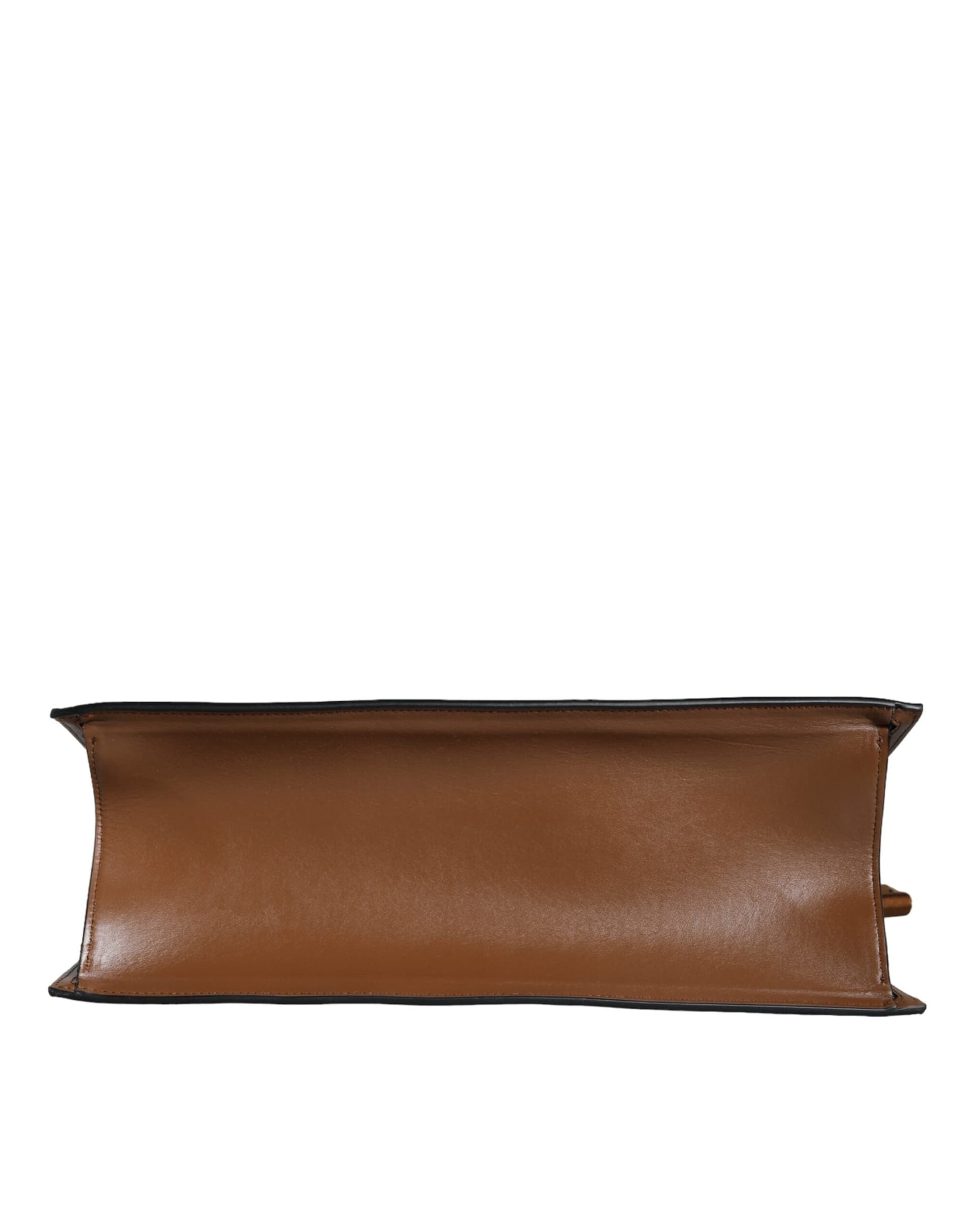 Brown Top Handle Jacquard Leather Logo Crossbody Tote Bag - 6