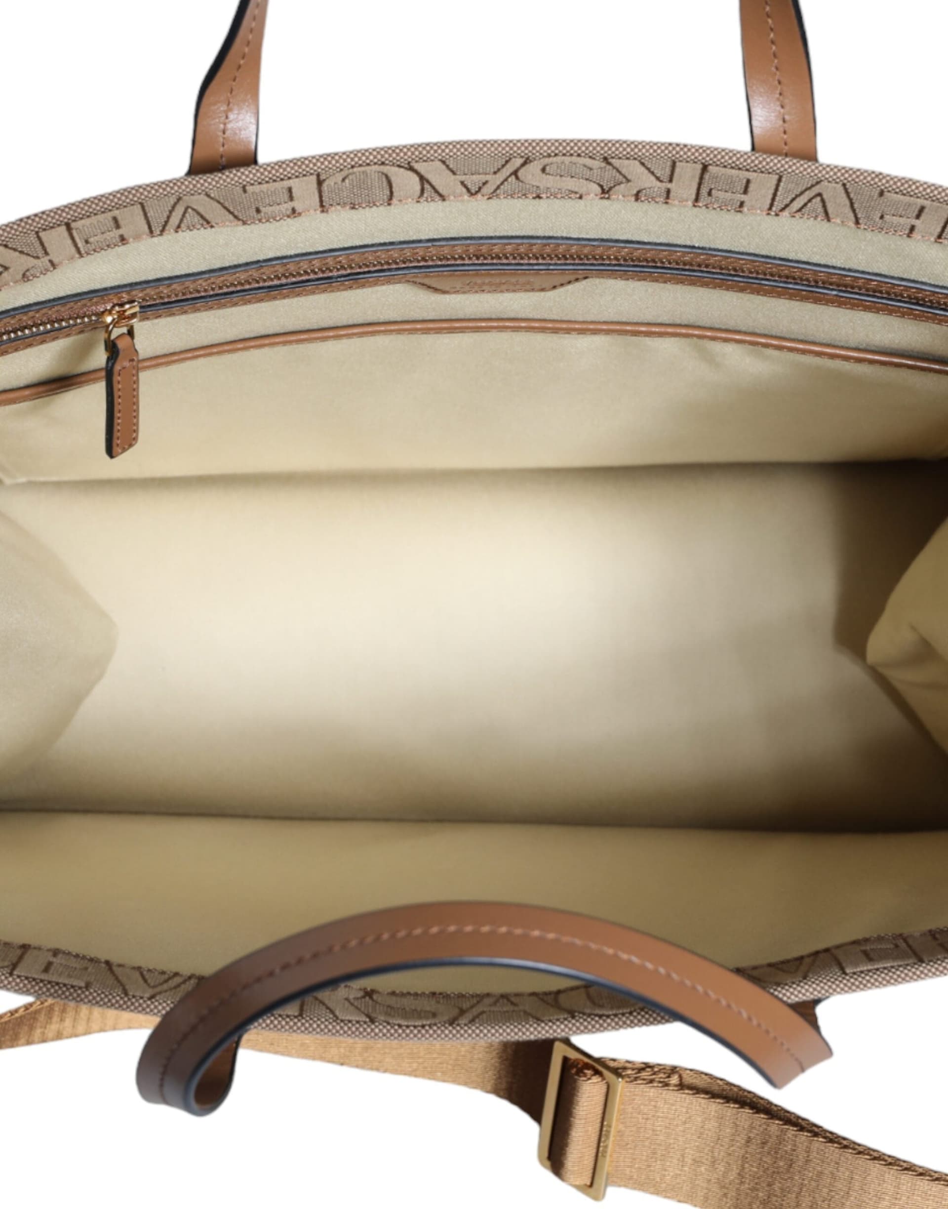 Brown Top Handle Jacquard Leather Logo Crossbody Tote Bag - 8