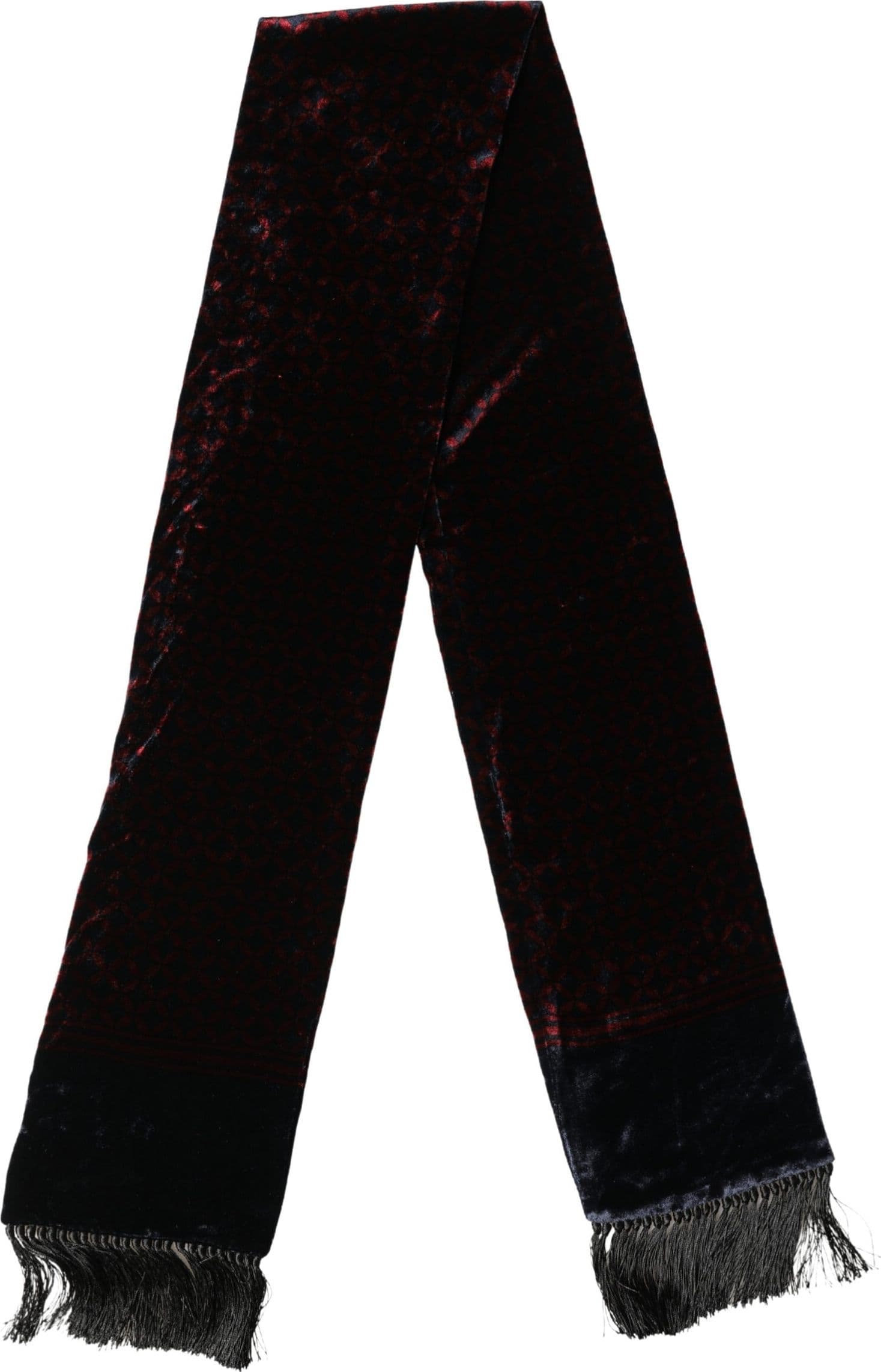 Black Red Rayon Geometric Pattern Fringe 140cm X 16cm  Scarf - 2
