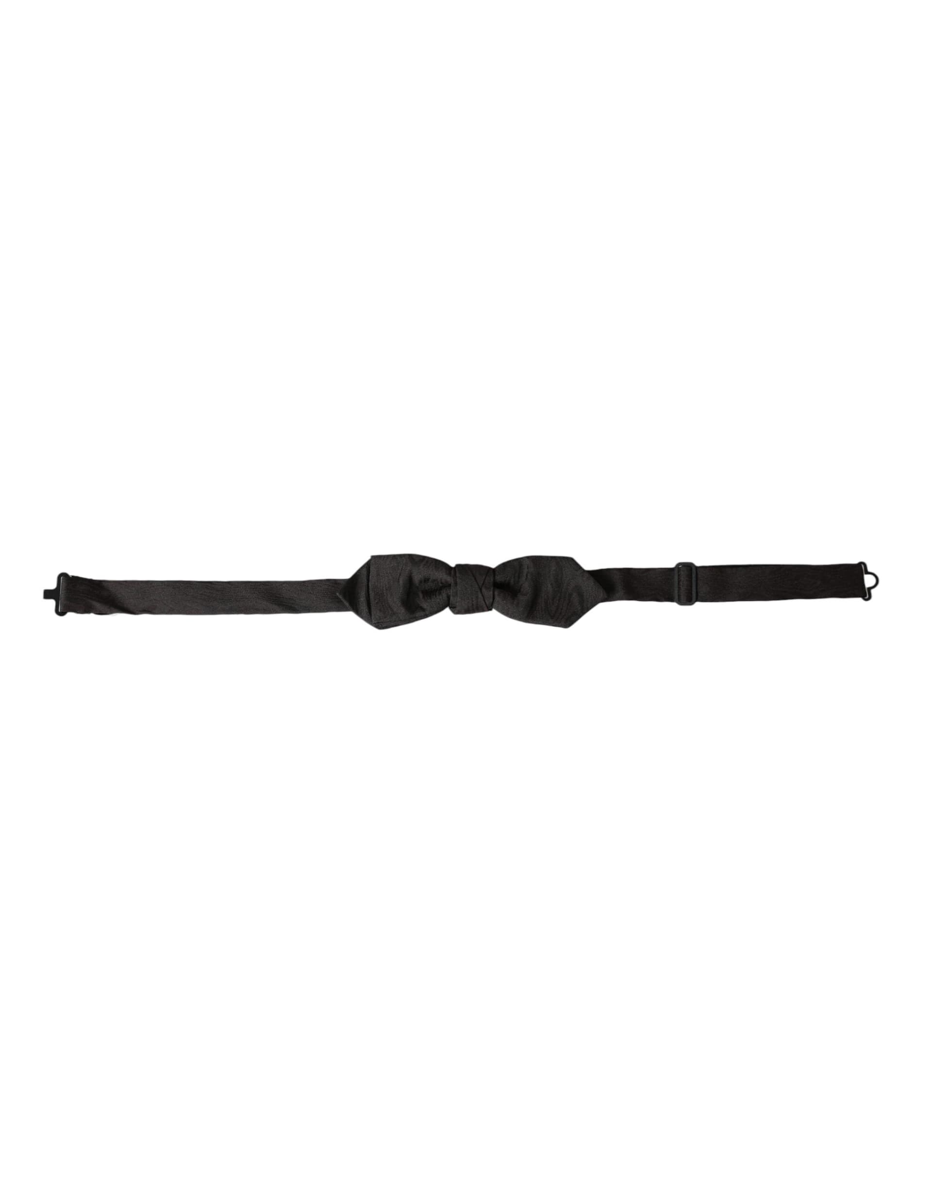 Black Silk Adjustable Neck Men Bow Tie - 2