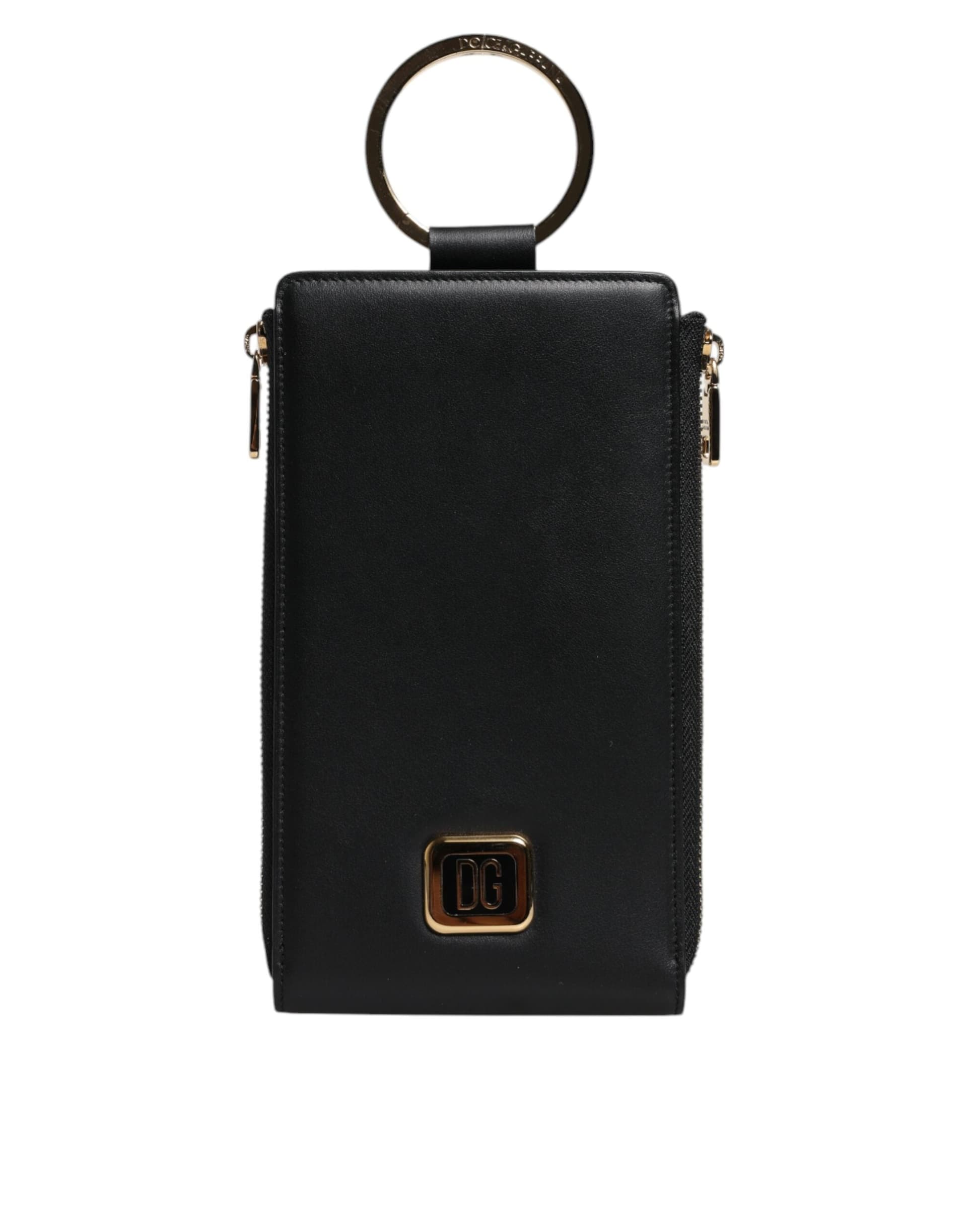 Black Leather Logo Plaque Neck Strap Card Coin Wallet - 2