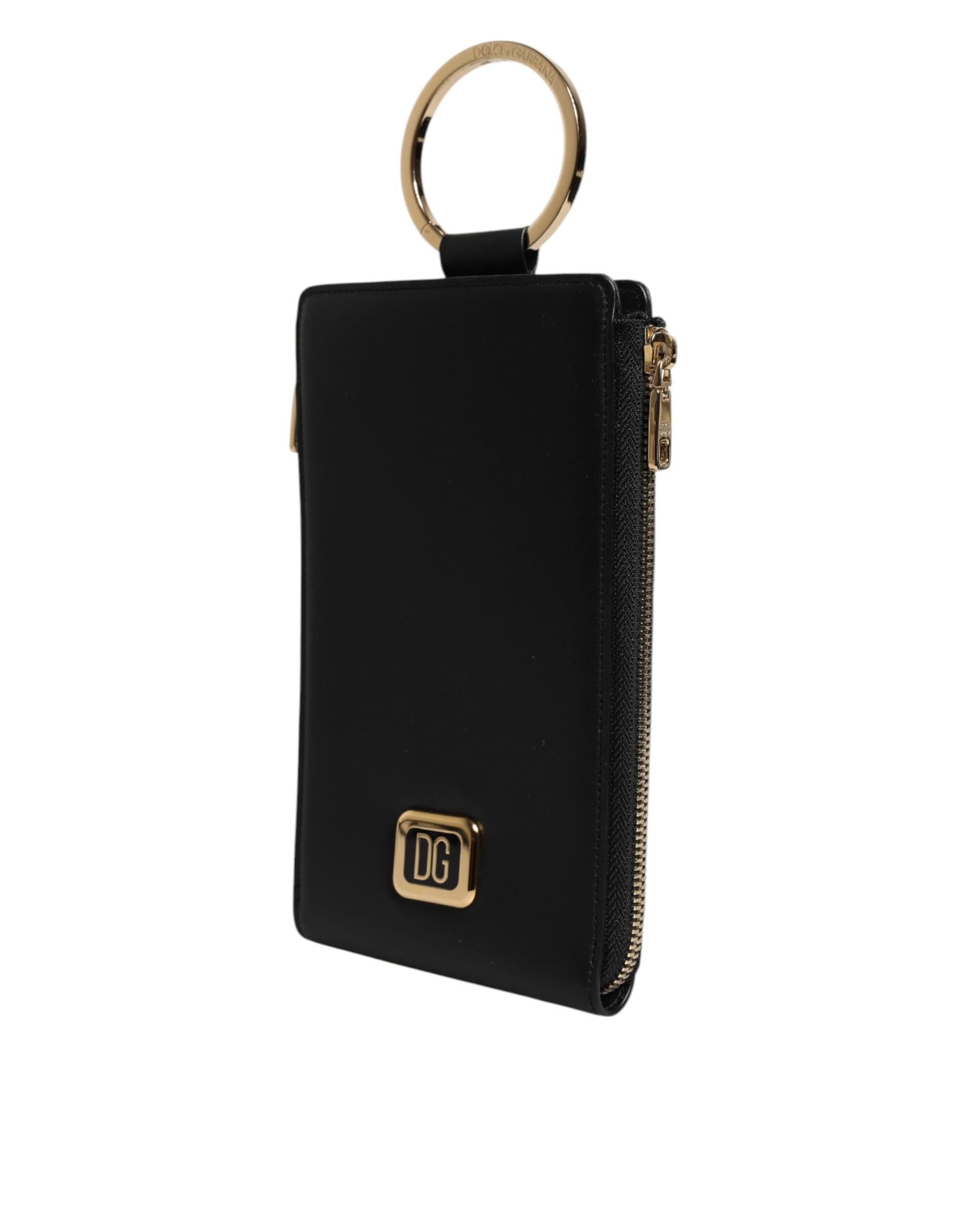 Black Leather Logo Plaque Neck Strap Card Coin Wallet - 3