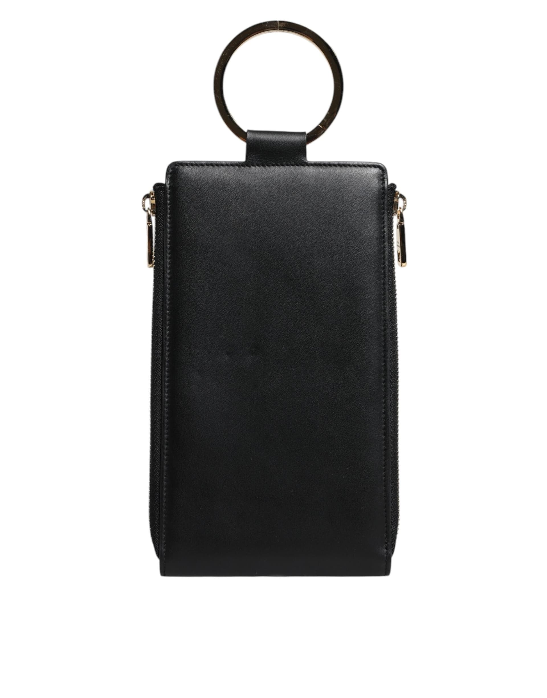 Black Leather Logo Plaque Neck Strap Card Coin Wallet - 4