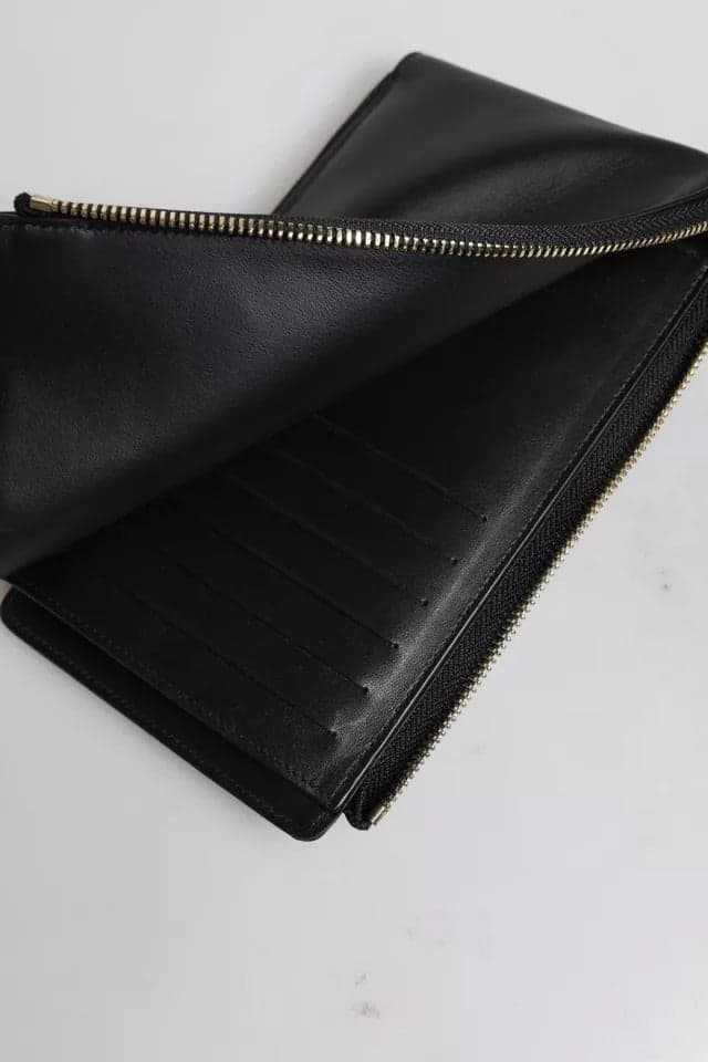 Black Leather Logo Plaque Neck Strap Card Coin Wallet - 7