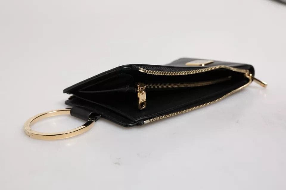 Black Leather Logo Plaque Neck Strap Card Coin Wallet - 8