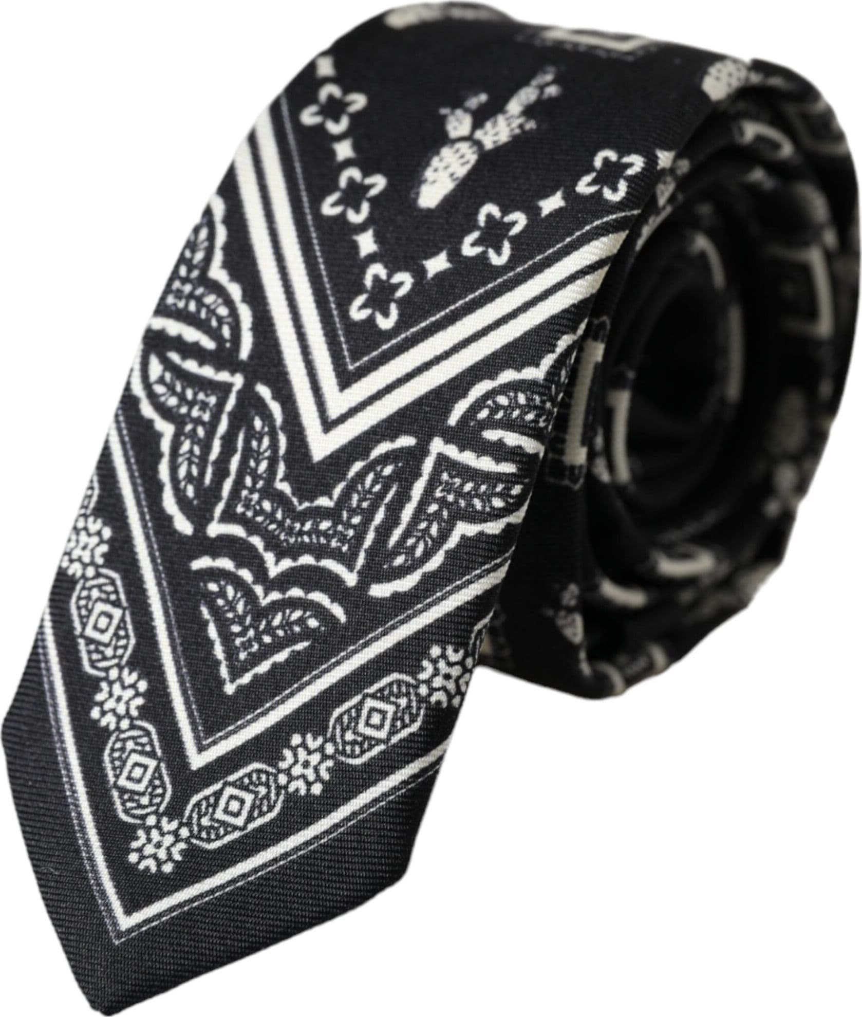 Black Patterned 100%Silk Adjustable Tie - 2