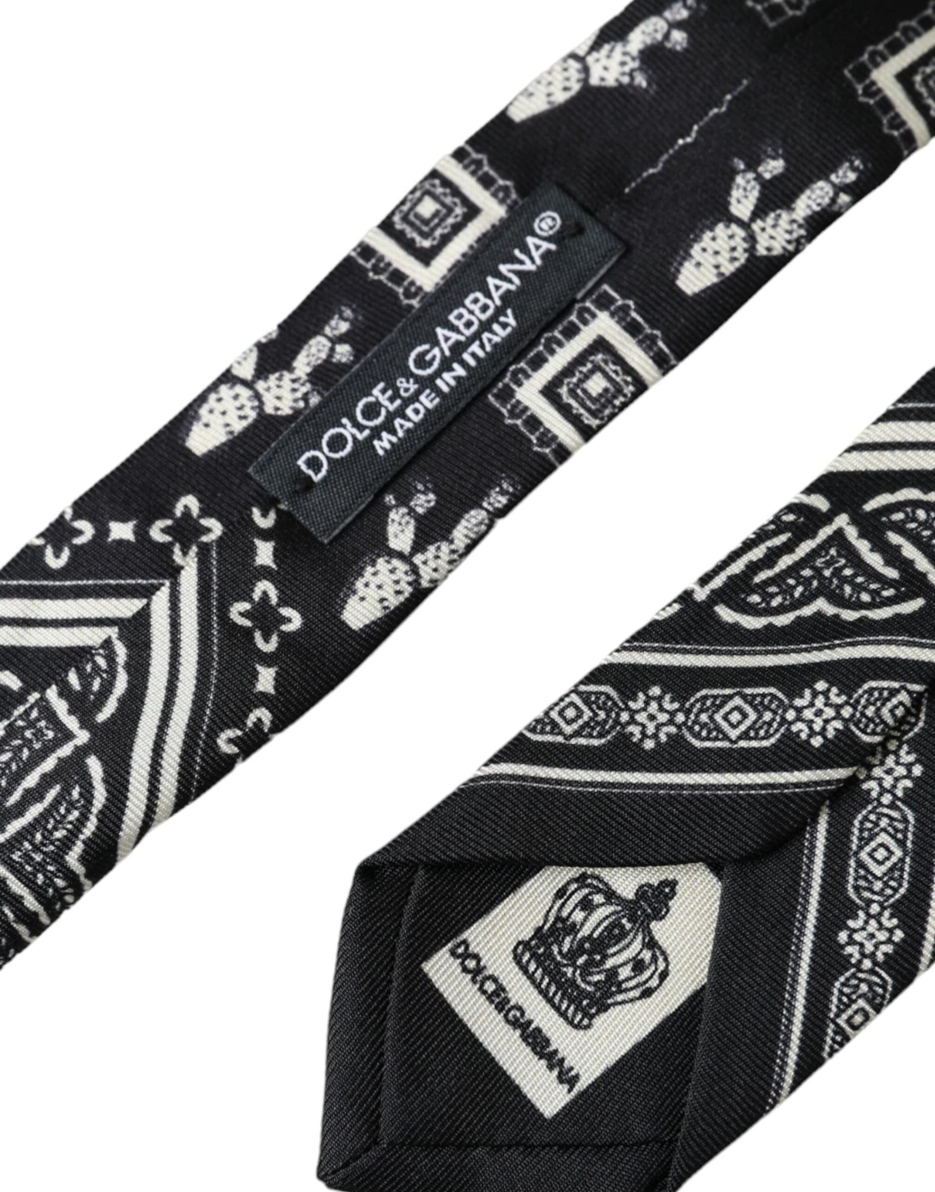 Black Patterned 100%Silk Adjustable Tie - 3