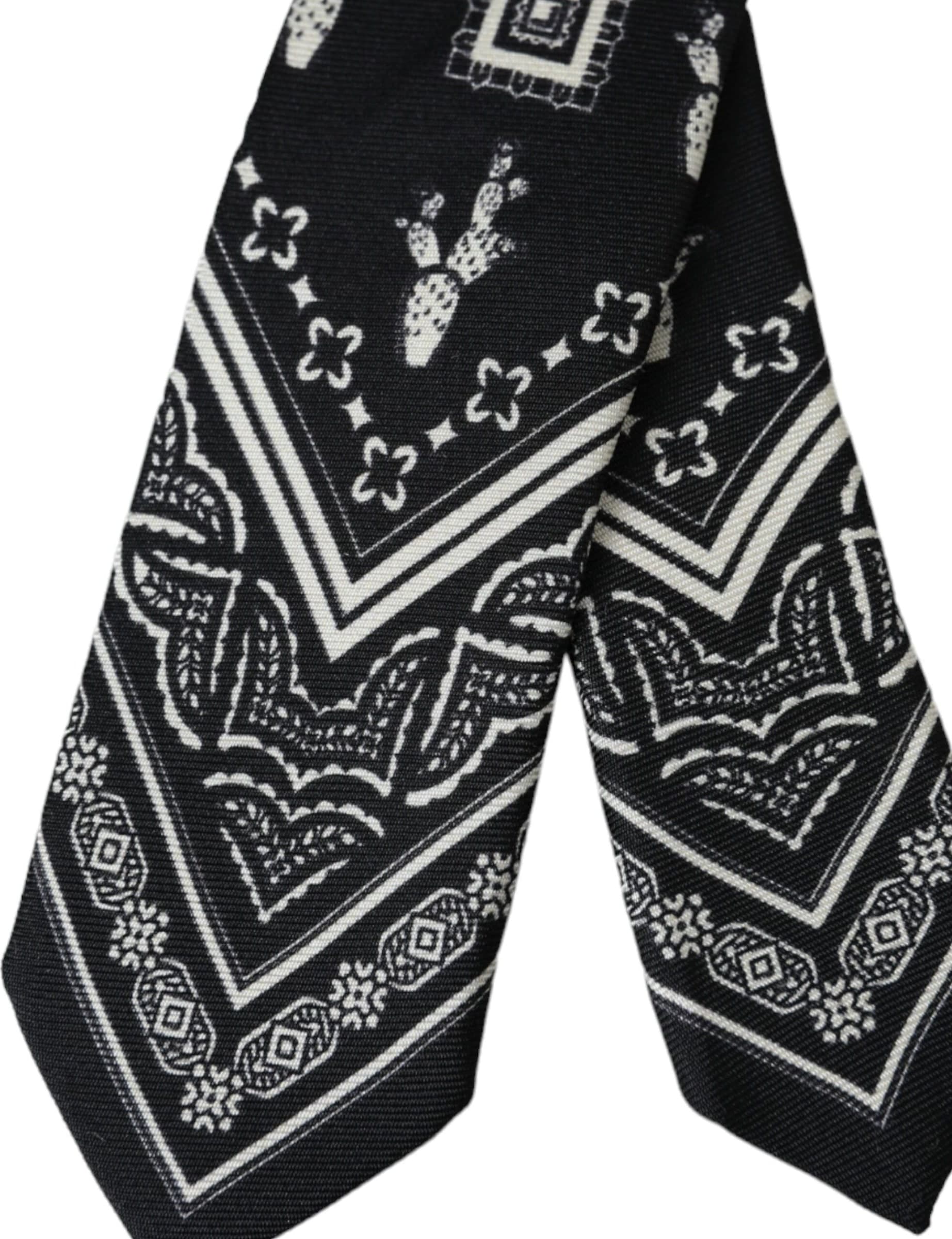 Black Patterned 100%Silk Adjustable Tie - 4