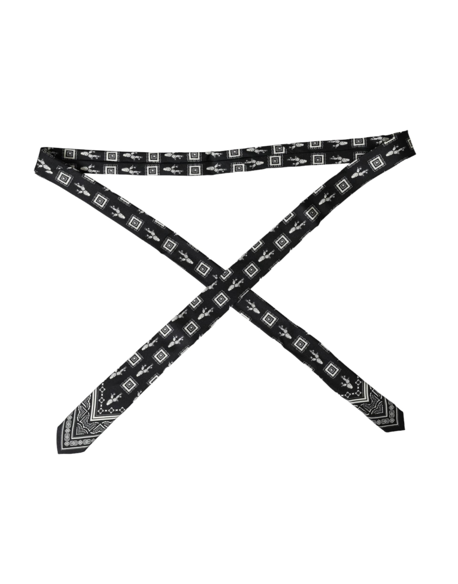 Black Patterned 100%Silk Adjustable Tie - 5