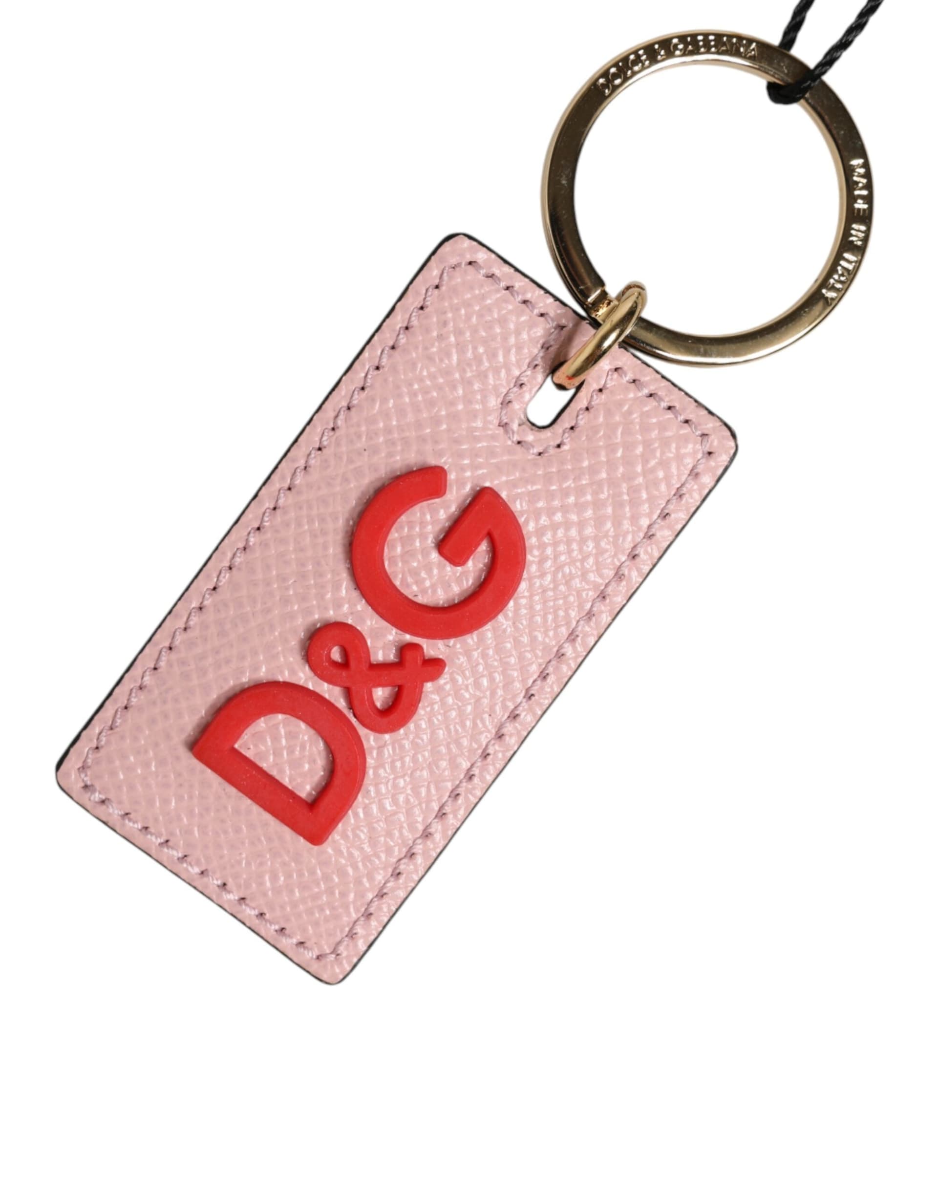 Pink Calf Leather DG Logo Metal Ring Keychain Keyring - 2