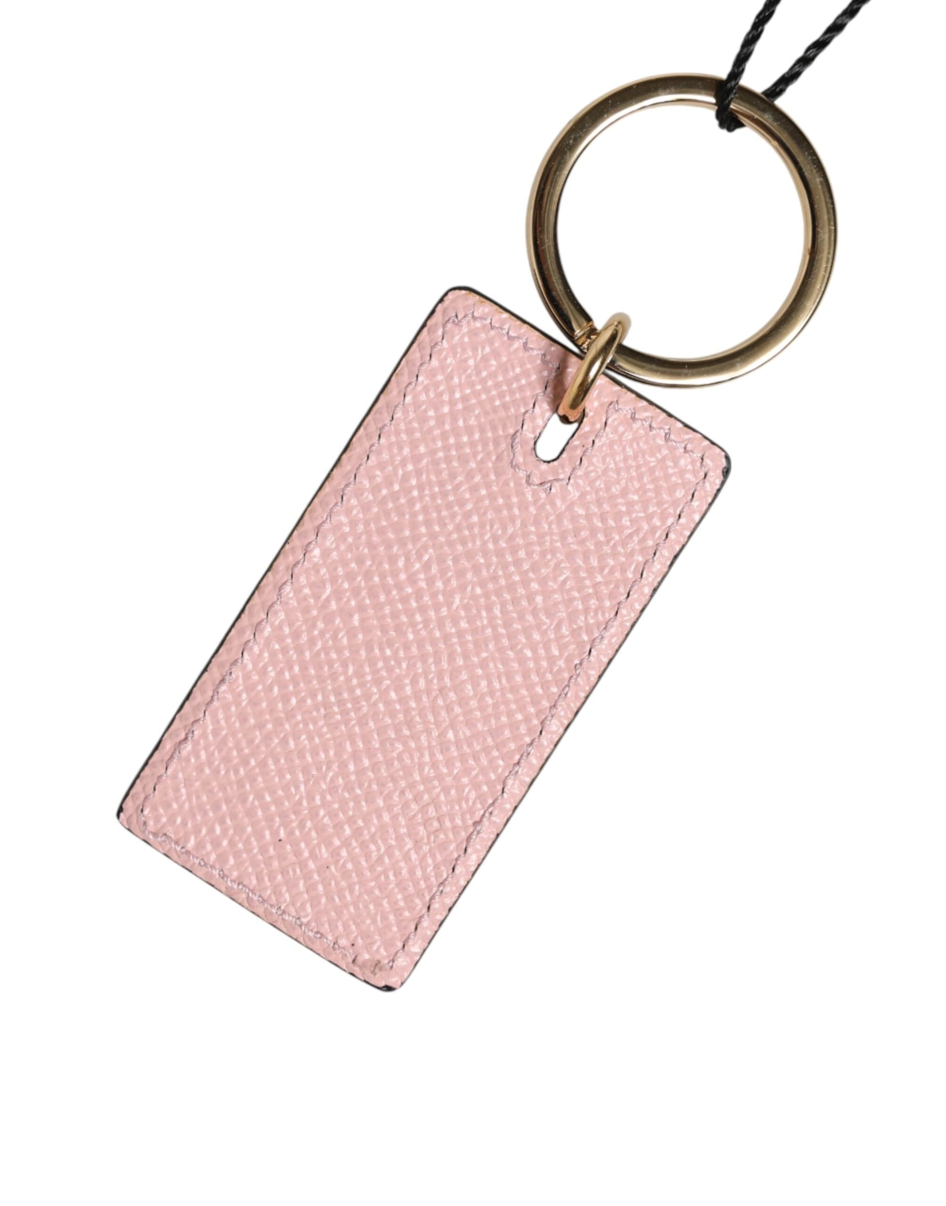 Pink Calf Leather DG Logo Metal Ring Keychain Keyring - 3