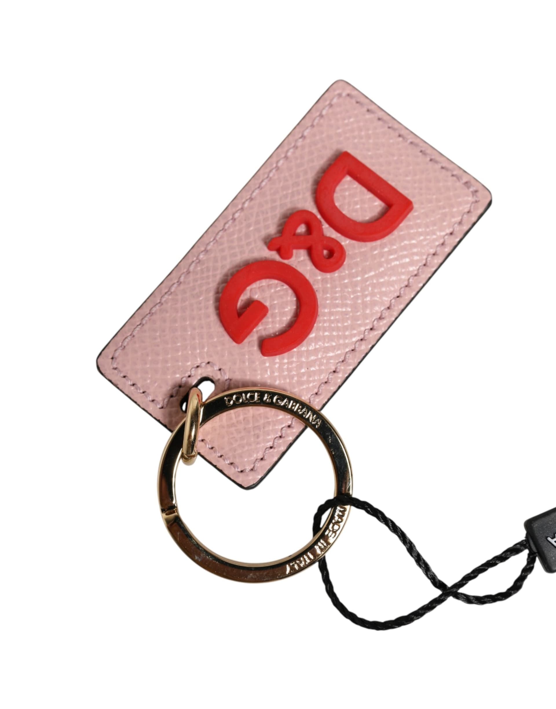 Pink Calf Leather DG Logo Metal Ring Keychain Keyring - 4