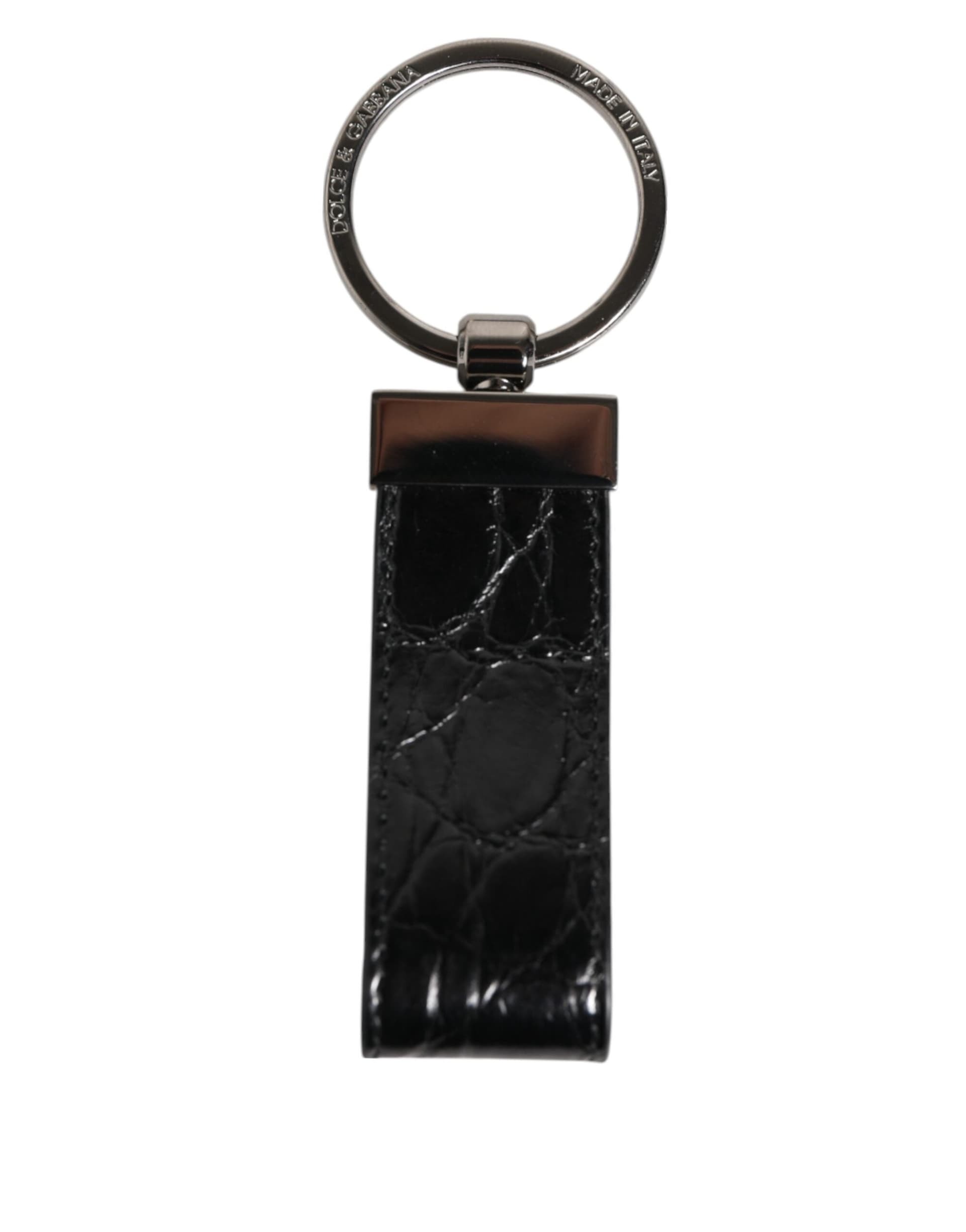 Black Leather Logo Metal Ring Keychain Holder Men Keyring - 2